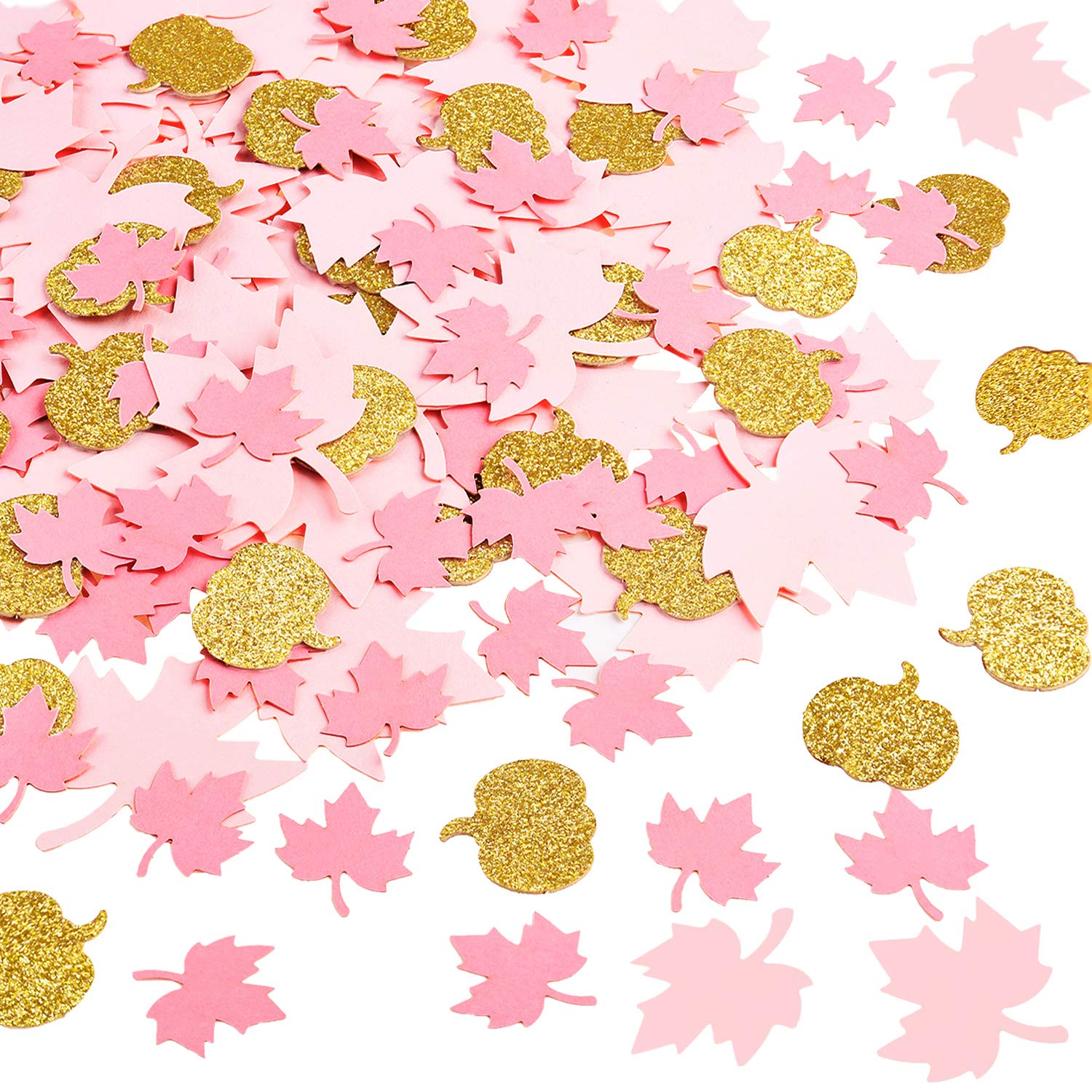 Sumind 200-Piece Pink & Gold Pumpkin Confetti with Maple Leaves - Glitter Thanksgiving & Christmas Party Decorations for Baby Showers, Birthdays & Table Decor | Perfect for Fall Celebrations, Holiday Centerpieces & Seasonal Party Supplies