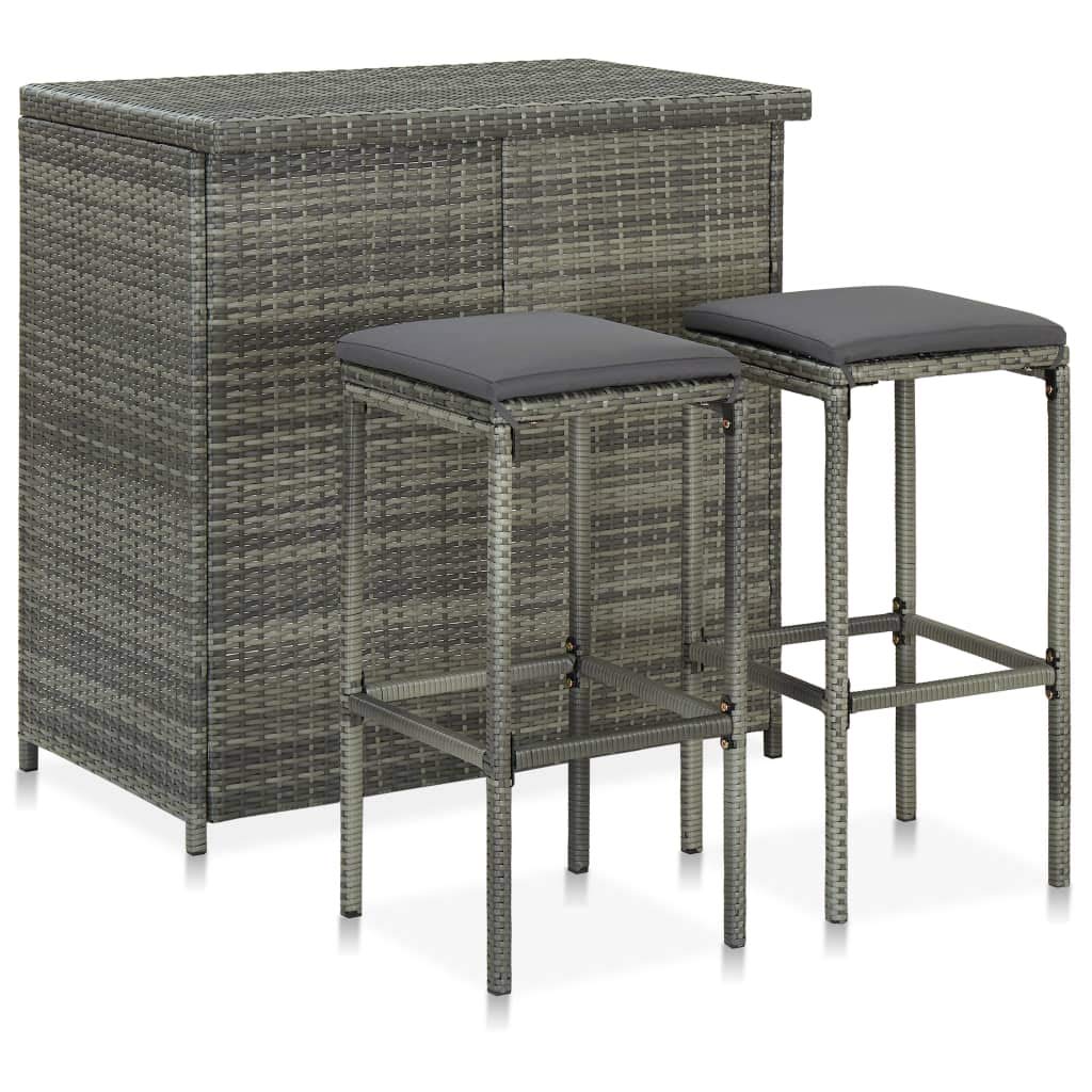 vidaXL 3-Piece Bar Set - Modern Gray Poly Rattan Counter Height Dining Table & Chairs for Kitchen, Bar, or Patio | Perfect for Small Spaces, Breakfast Nooks & Outdoor Entertaining