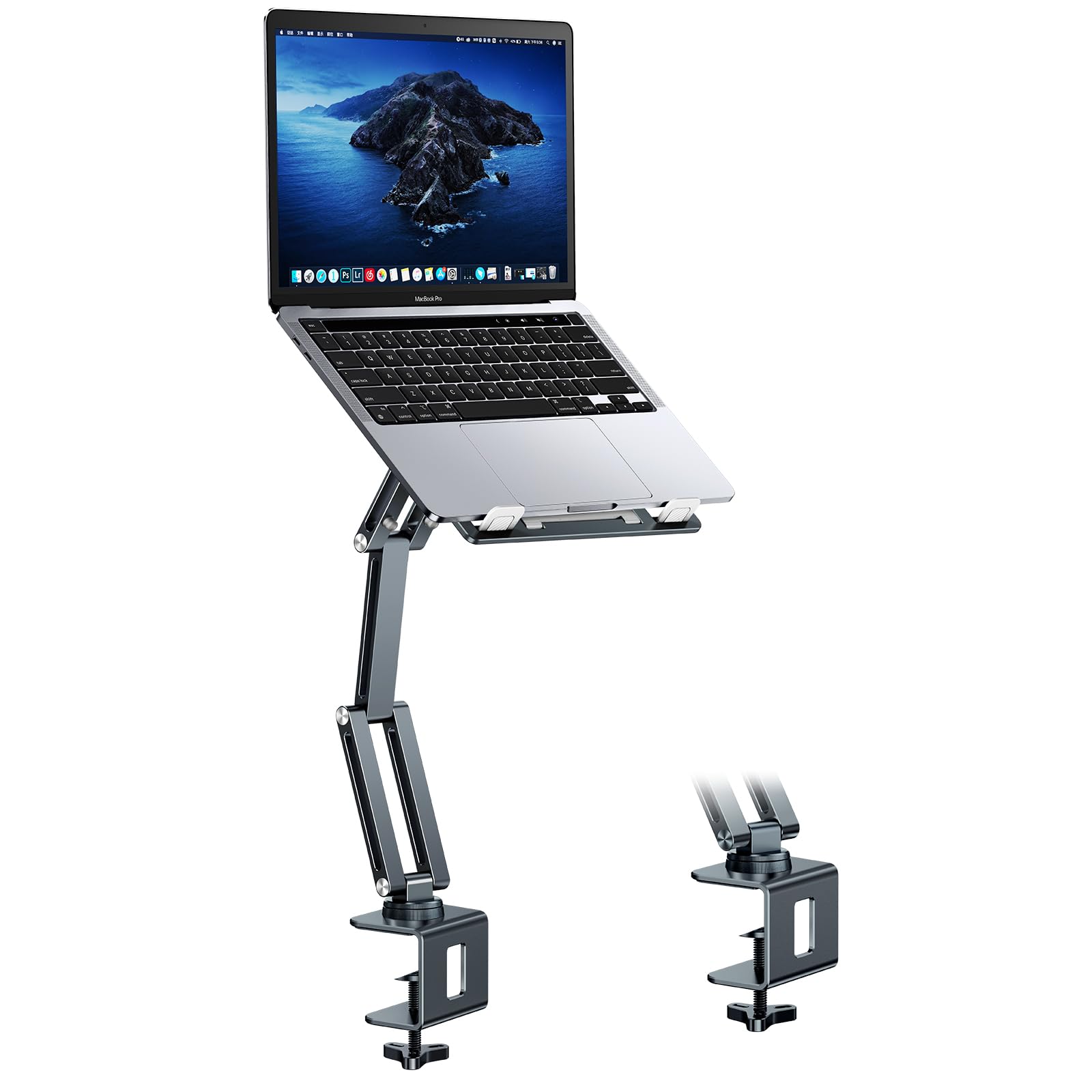 Adjustable 360° Rotating Aluminum Laptop Mount for Desk - Foldable Laptop Stand Holder Fits 11-17 Inch Laptops (Grayish Green) - Perfect for Home Office, Gaming & Workspace Ergonomics