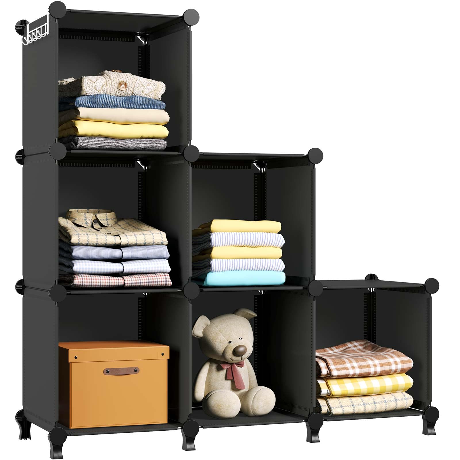 GREENSTELL 6-Cube Closet Organizer & Storage Shelf - Portable Wardrobe Organizer for Kids Clothes, Bedroom, Office - Black | Space-Saving Storage Solution for Home & Office Organization