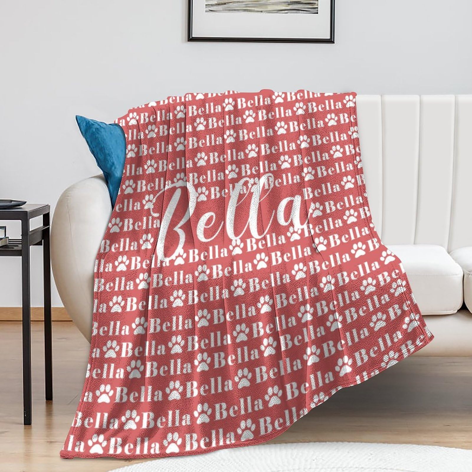Custom Personalized Paw Print Dog Blanket with Pet's Name - Soft Fleece Throw Blanket for Small Medium Large Dogs | Memorial Gift for Dog Lovers, Pet Parents & Family | Perfect for Couch, Bed & Travel Use