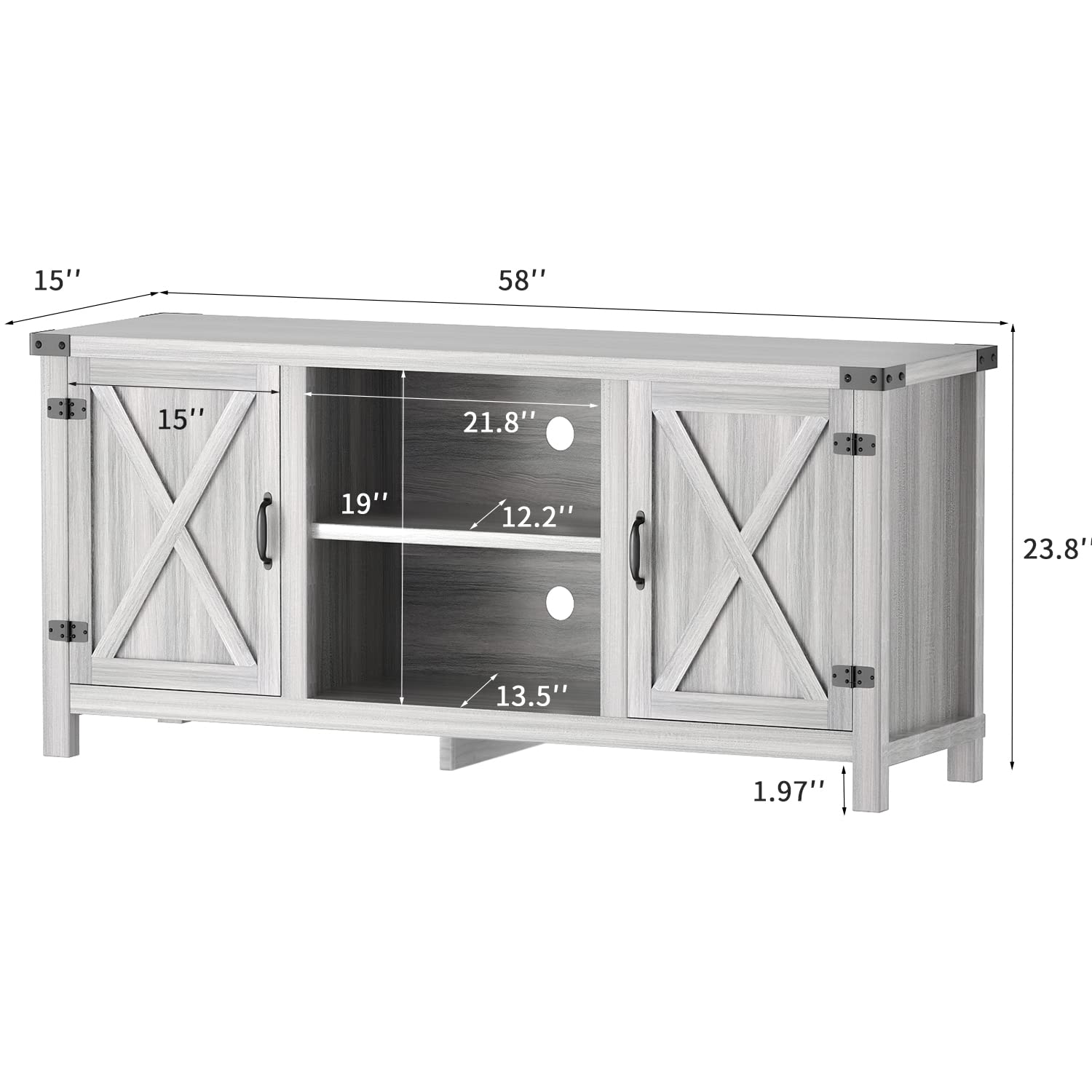 JUMMICO 65 Inch TV Stand - Farmhouse Style Entertainment Center with Double Barn Doors & Storage Cabinets, Media Console Table for Living Room & Bedroom (Grey) - Perfect for Rustic Home Decor & TV Organization