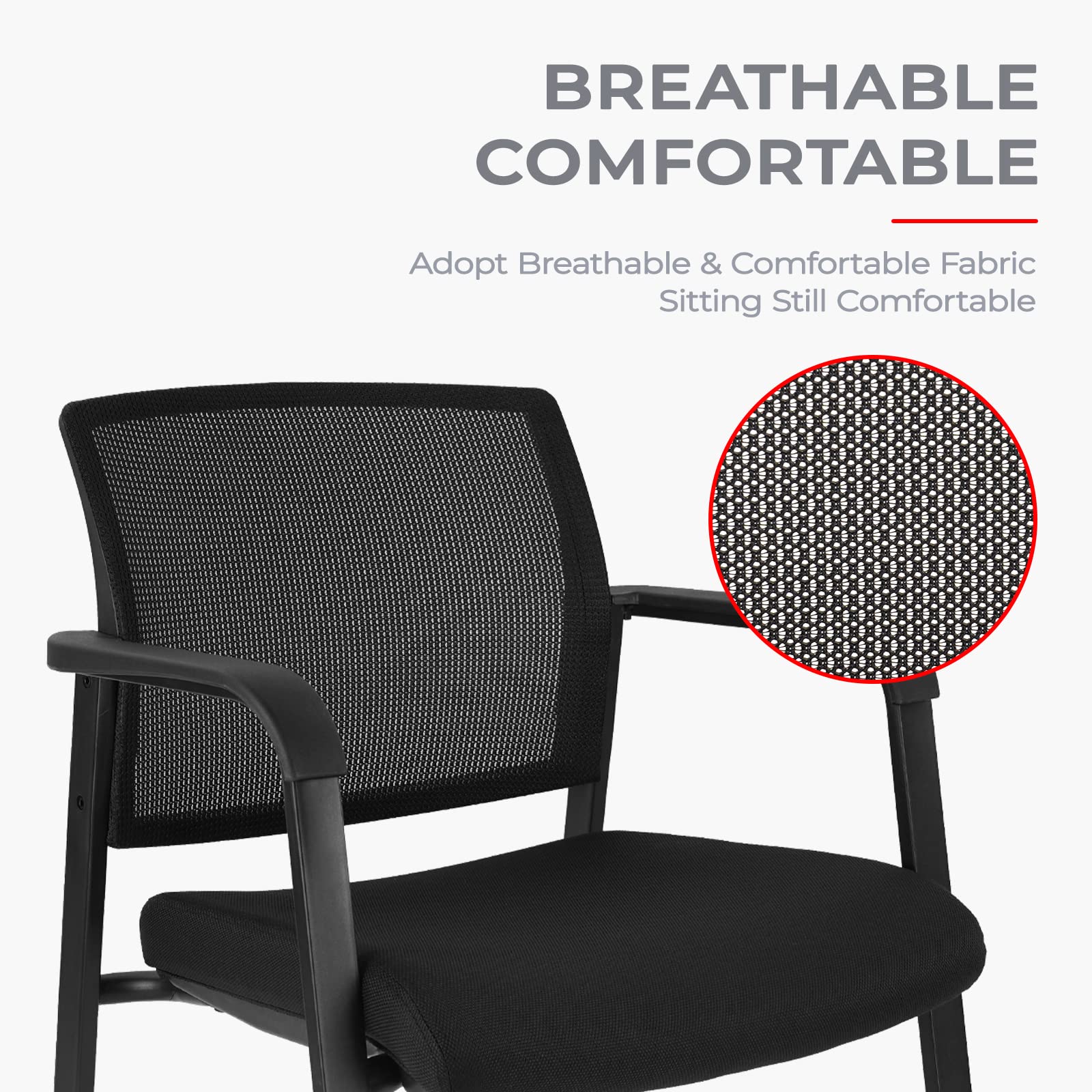CLATINA 8-Piece Rolling Conference Room Chairs Set - Stackable Office Guest Reception Chairs with Armrests & Wheels, Ergonomic Mesh Back Waiting Room Stools for Office, School, Lobby, Church - Perfect for Meetings, Reception Areas & Conference Rooms (Black)