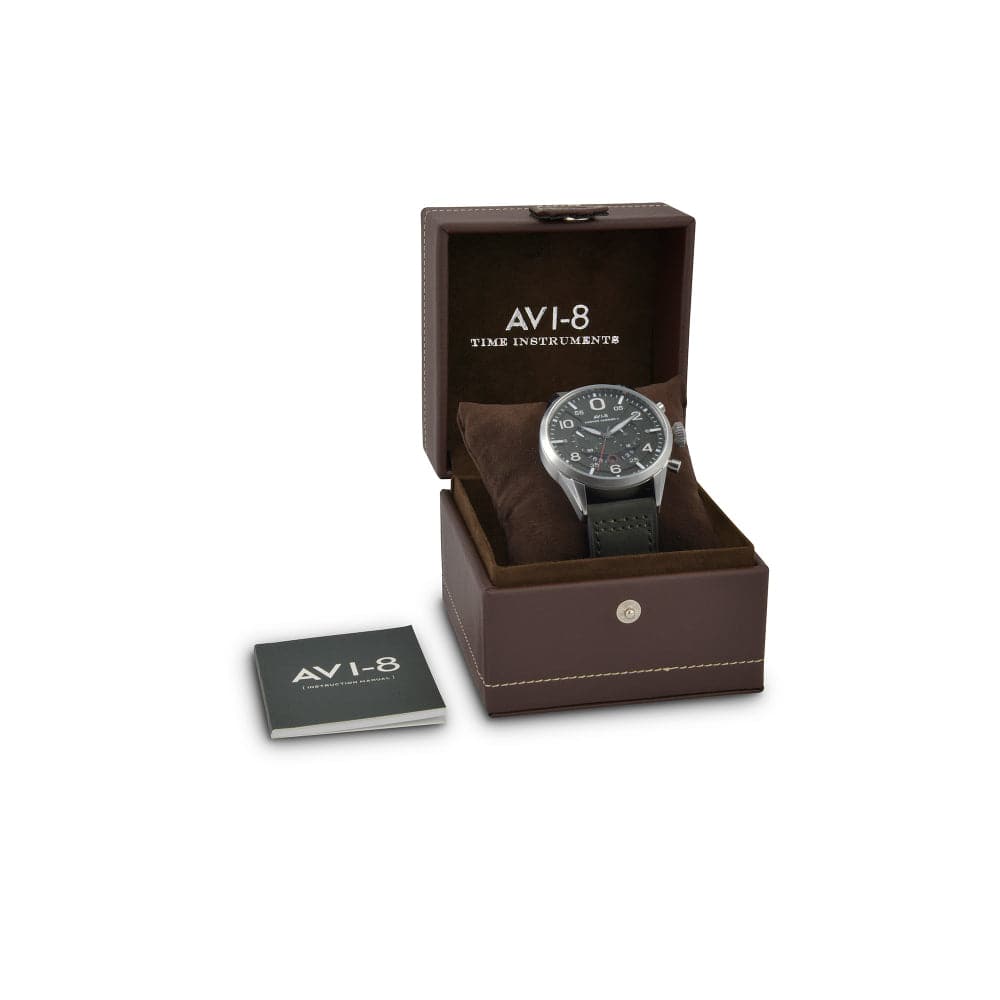 AVI-8 Hawker Harrier Gray Leather Strap Men's Watch AV-4031-03 - Pilot & Military Style Timepiece for Aviation Enthusiasts & Collectors