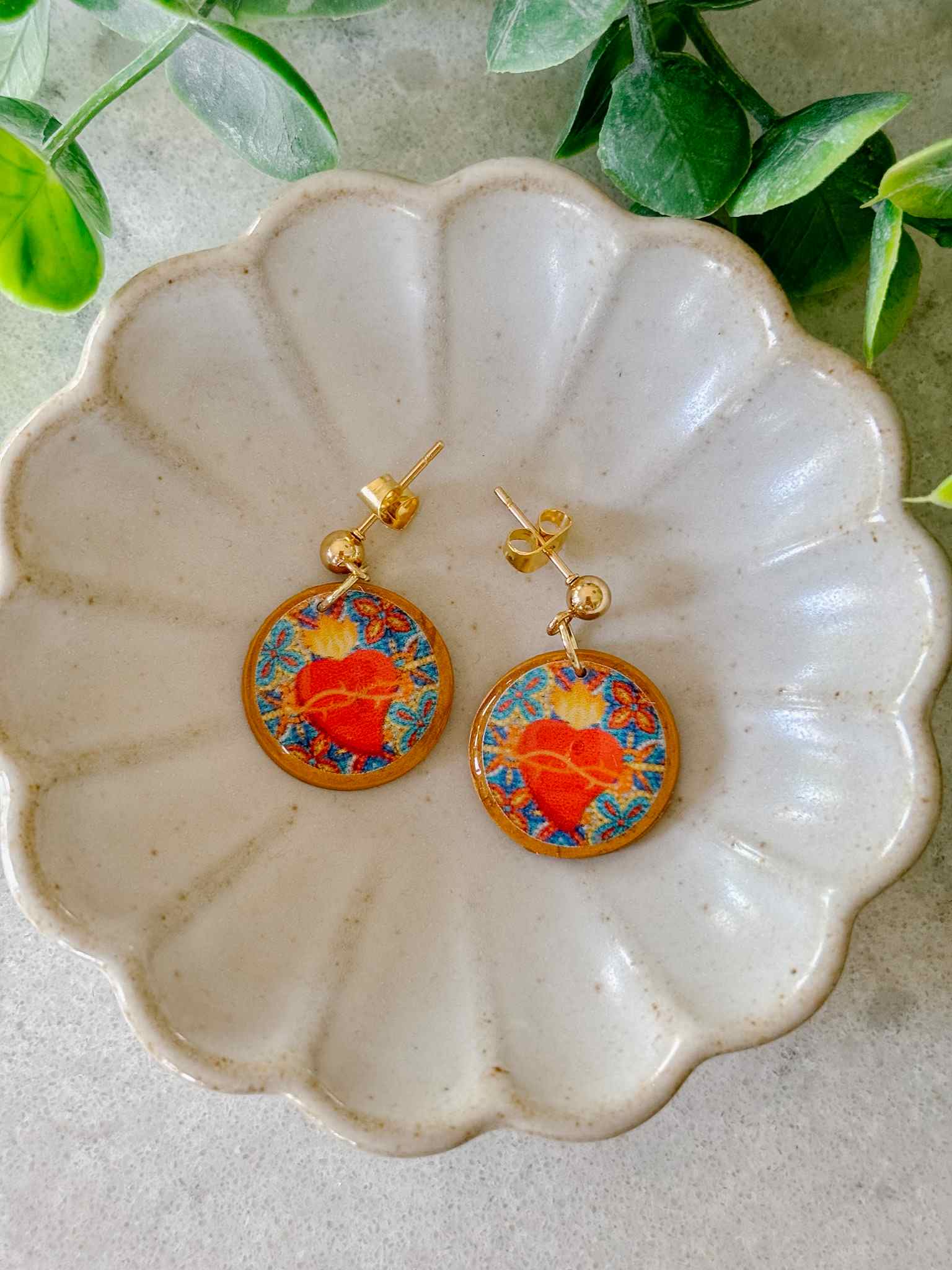 Handmade Sacred Heart of Jesus Earrings - Religious Jewelry for Women - Perfect for Church, Weddings & Faith-Based Gifts