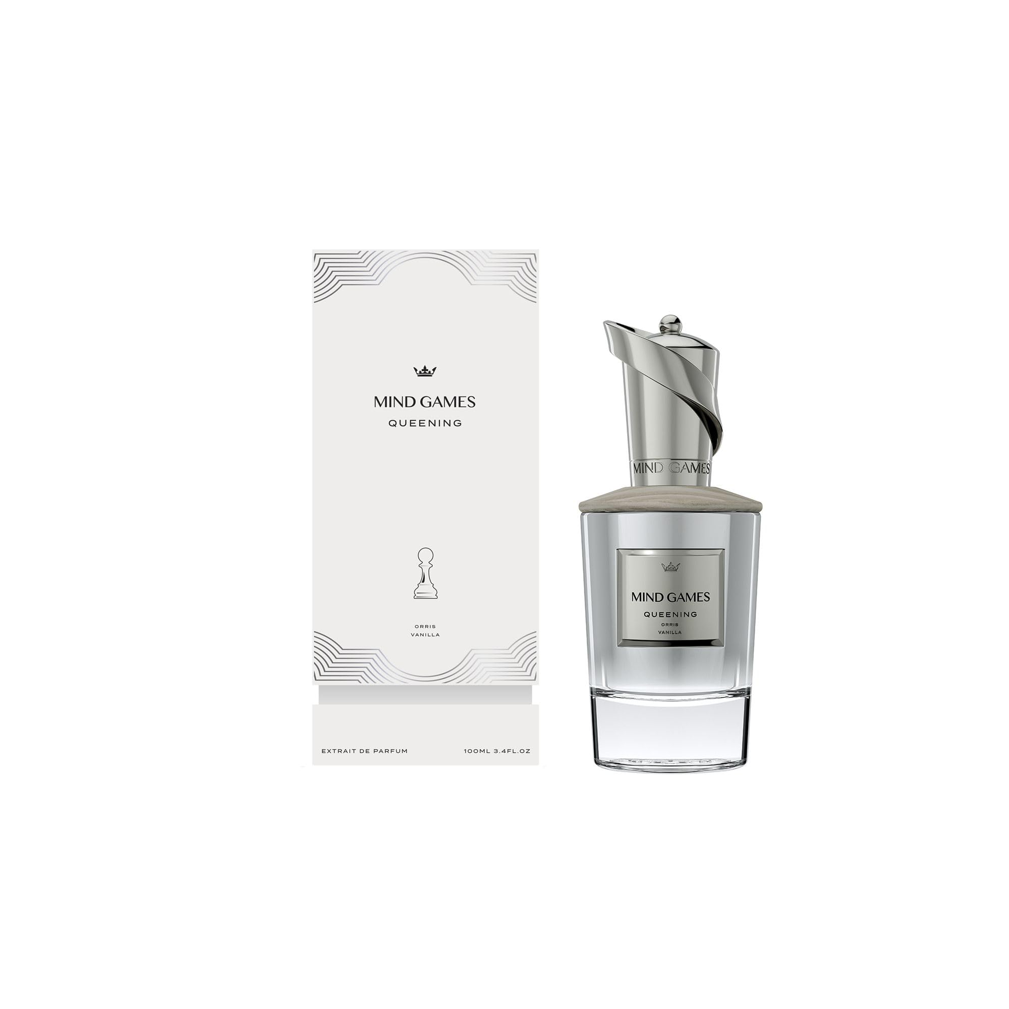 Luxury Perfume for Women & Men - MIND GAMES Queening Extrait de Parfum with Apple, Saffron, Fluffy Musk & Coconut Notes - Elegant Woody Amber Scent - 100mL/3.4oz - Perfect for Date Nights, Special Occasions & Gift Giving