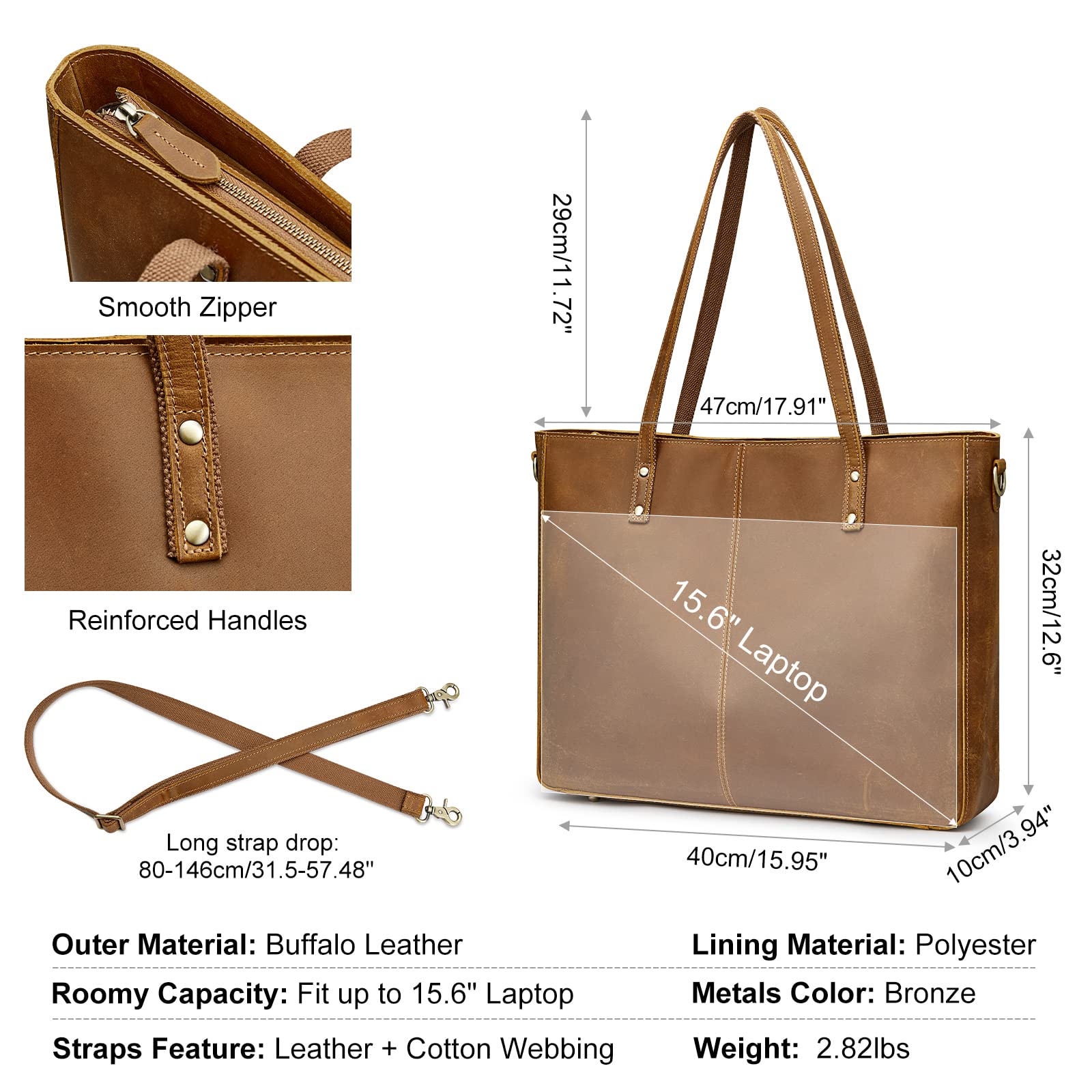 Genuine Leather Shoulder Tote Bag for Women - Large Work Purse & Handbag - Stylish & Durable Office Bag, Business Meeting & Travel Essential