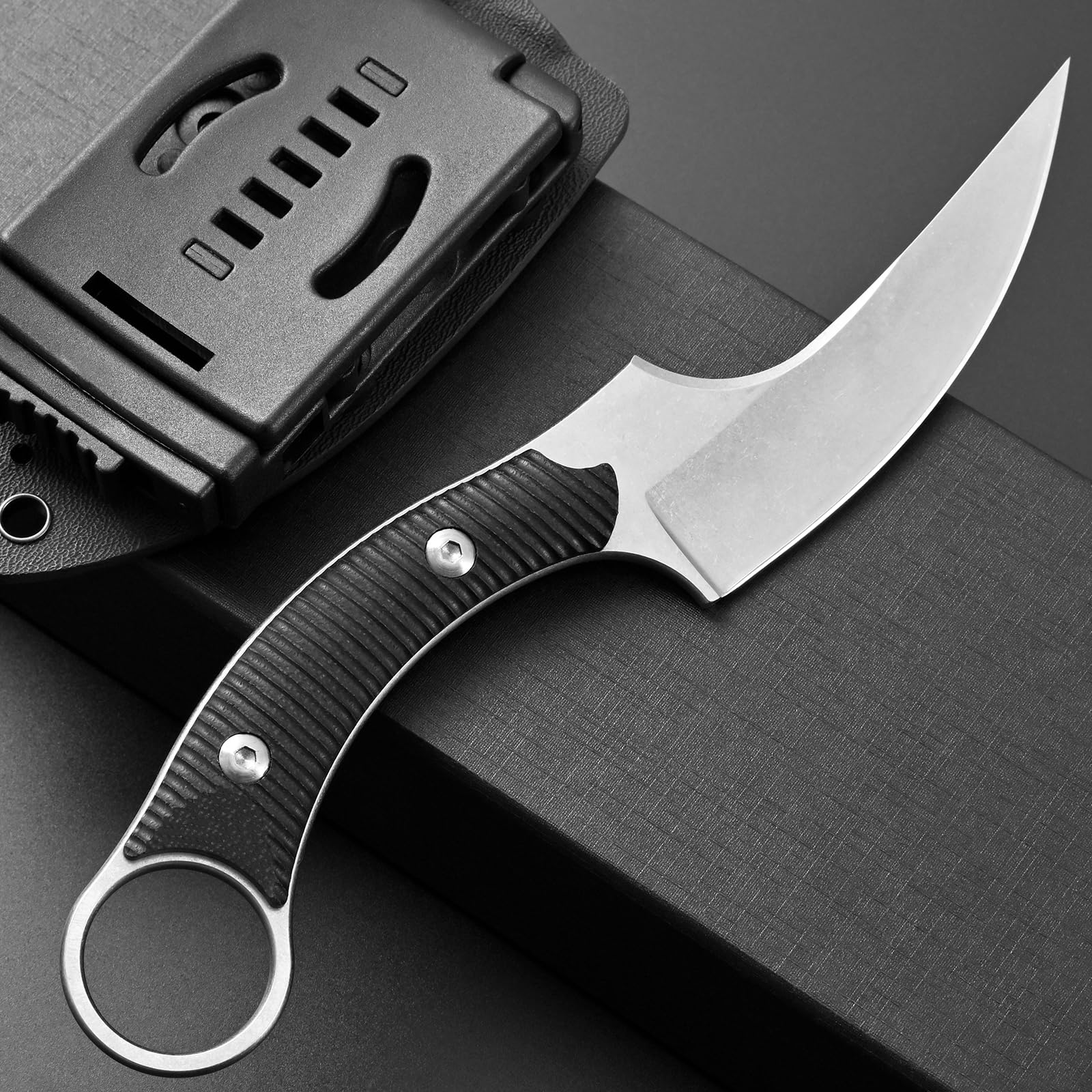 Ccanku C1490 8-Inch Fixed Blade Knife - D2 Steel Claw Knife with G10 Handle - Survival & Bushcraft Outdoor EDC Knife - Includes K-Sheath (Silver) - Perfect for Camping, Hunting, and Tactical Use