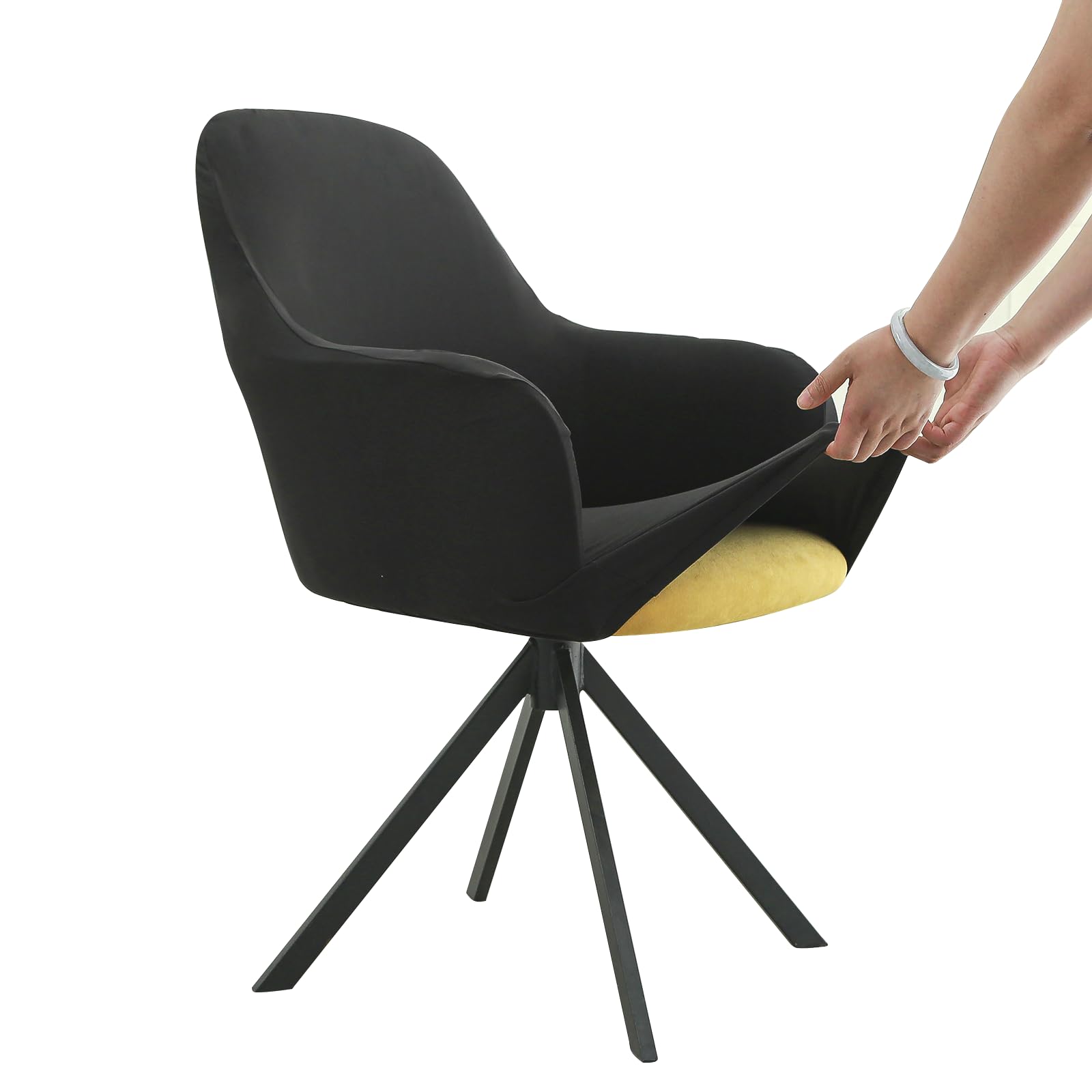 Stretch Swivel Armchair Cover - Mid-Back Dining & Office Chair Slipcover with Arms - Black Accent Chair Protector for Living Room, Study, and Conference Rooms - Perfect for Home & Office Decor