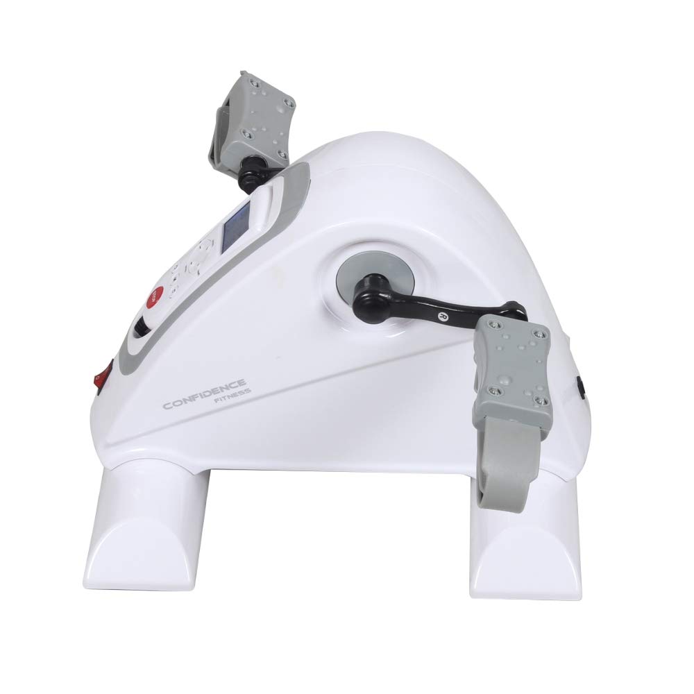 Confidence Fitness Motorized Electric Mini Exercise Bike V2 - Under Desk Pedal Exerciser for Home & Office Workouts - Compact White/Grey Cycling Machine for Seniors, Physical Therapy & Sedentary Workers