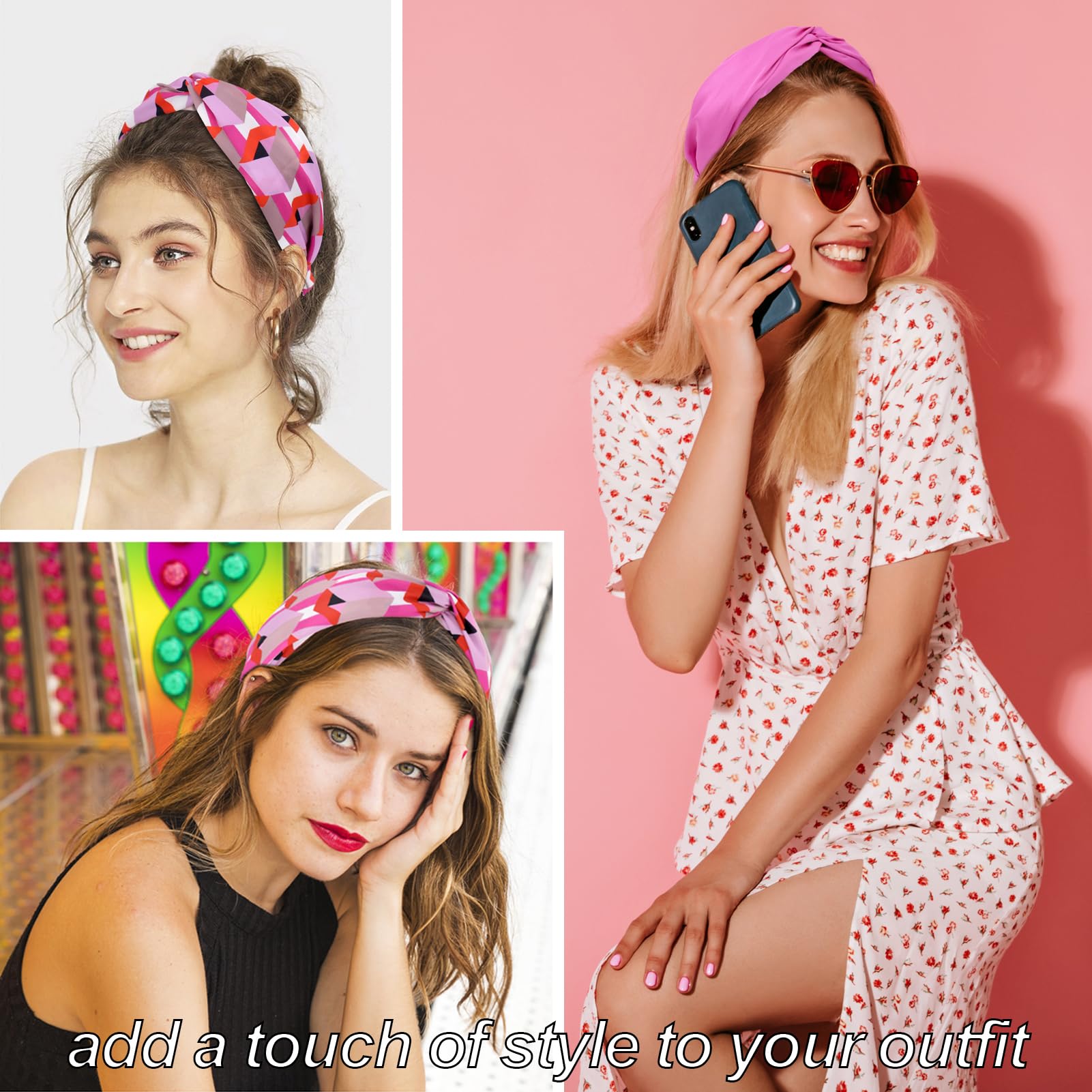 BEGOOD Women's Knotted Headbands - 2PCS Wide Pink Turban Hair Accessories for Girls & Women | Fashion Cross Knot Headbands for Workout, Yoga, and Everyday Style