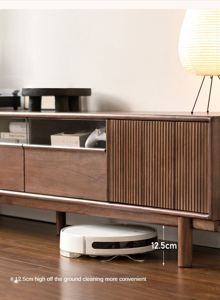 Premium Black Walnut & Ash Solid Wood TV Stand - Modern Entertainment Center for Living Room, Bedroom & Home Theater