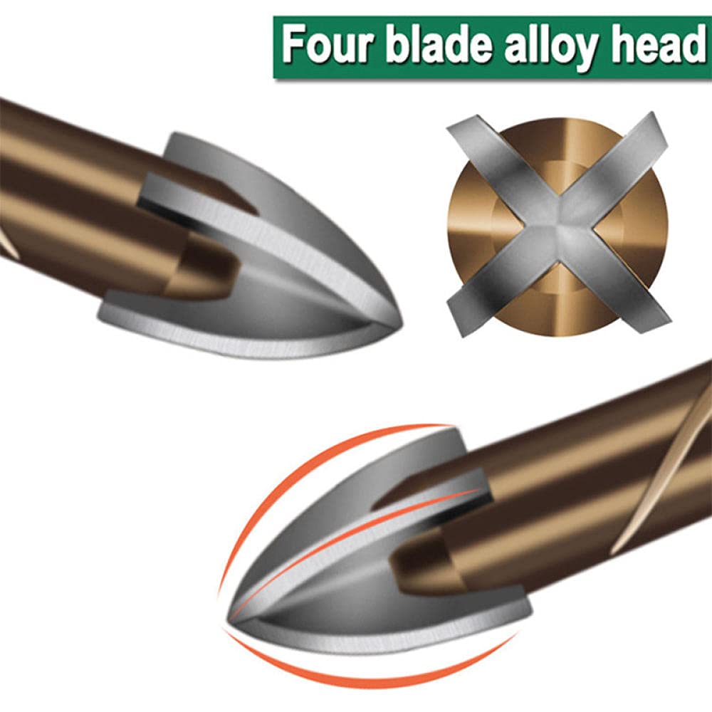 High-Performance Cross Alloy Drill Bit Set with Hex Handle & Spiral Groove - 4 Blades for Tile, Glass, Ceramics, Plastic & Steel (6MM) - Perfect for Home DIY Projects, Construction & Metalworking