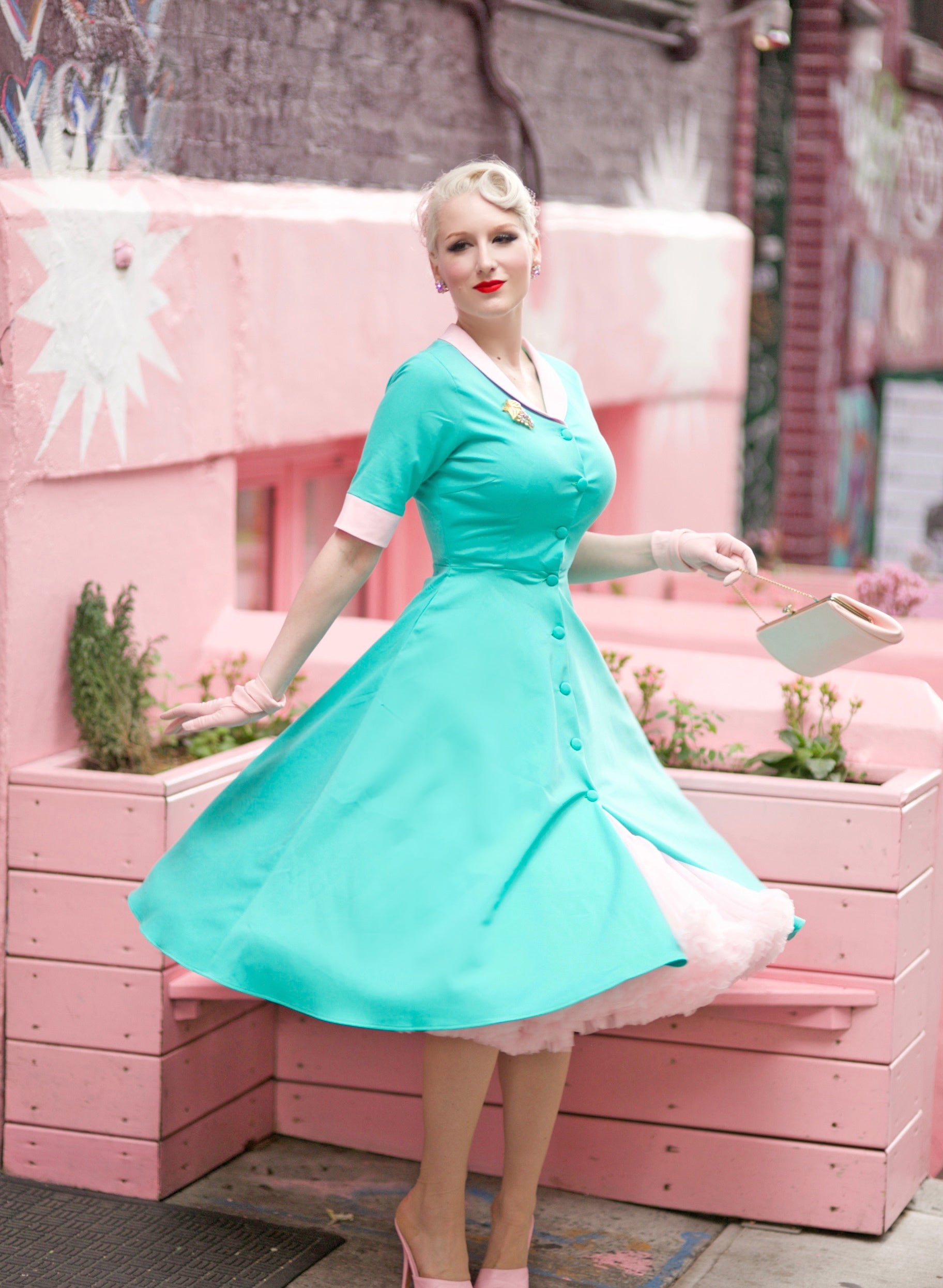 Stylish Swing Turquoise Dress with Light Pink Contrast - Perfect for Summer Outings, Beach Vacations & Casual Events