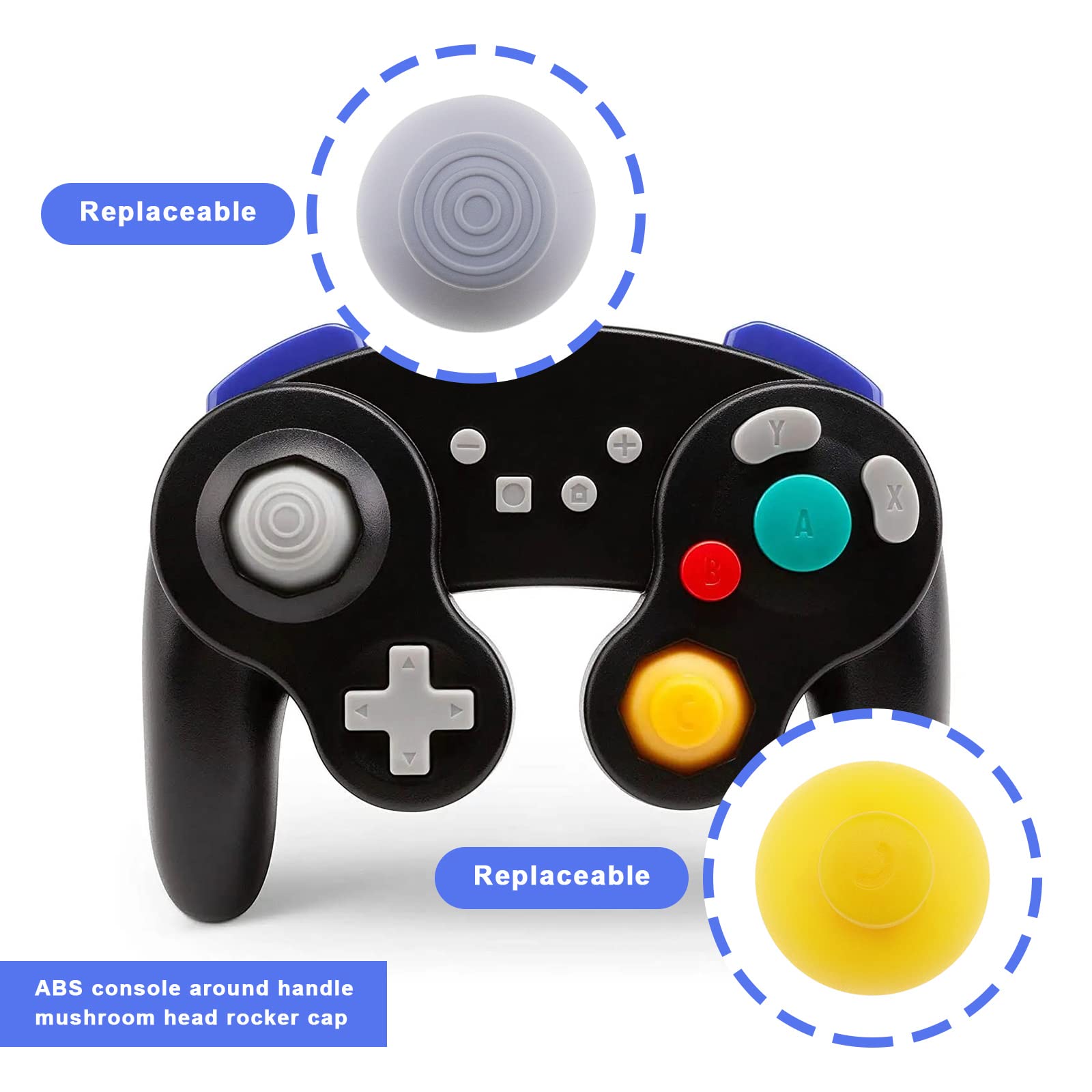 6Pcs Analog Joystick Caps Replacement for Nintendo Gamecube Controller - ABS Yellow & Grey Thumb Grip Covers - Compatible with Gamecube, Wii & Switch - Perfect for Gaming, Retro Play & Controller Repair