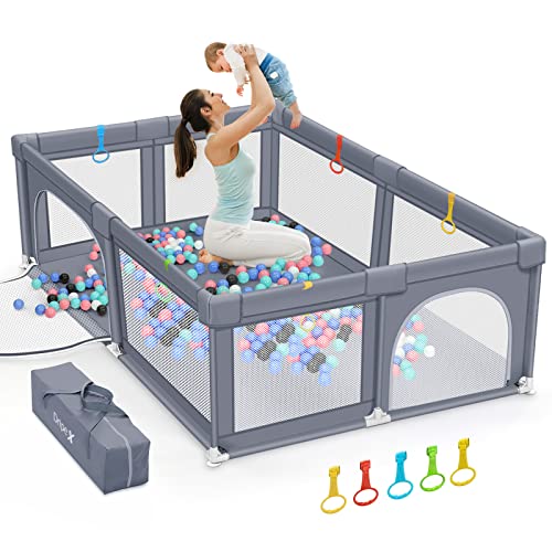 Dripex Large Baby Playpen with Zipper Gates - 79x59 Inch Safe Play Yard for Babies & Toddlers, No-Gap Design with See-Through Mesh Walls | Perfect for Indoor Playtime, Nursery Safety & Childproofing (Grey)