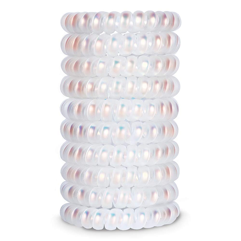 10-Piece Spiral Hair Ties for Thick Hair - No Crease Coil Elastics, Telephone Cord Plastic Hair Bands for Women & Girls (Shining Matte Mermaid Colors) - Perfect for Workouts, School, and Everyday Styling
