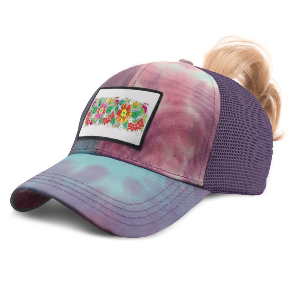 Women's High Ponytail Cap with Colorful Floral Design - Vintage Style Adjustable Hair Accessory for Women & Girls | Perfect for Summer Outfits, Beach Days, and Festival Fashion