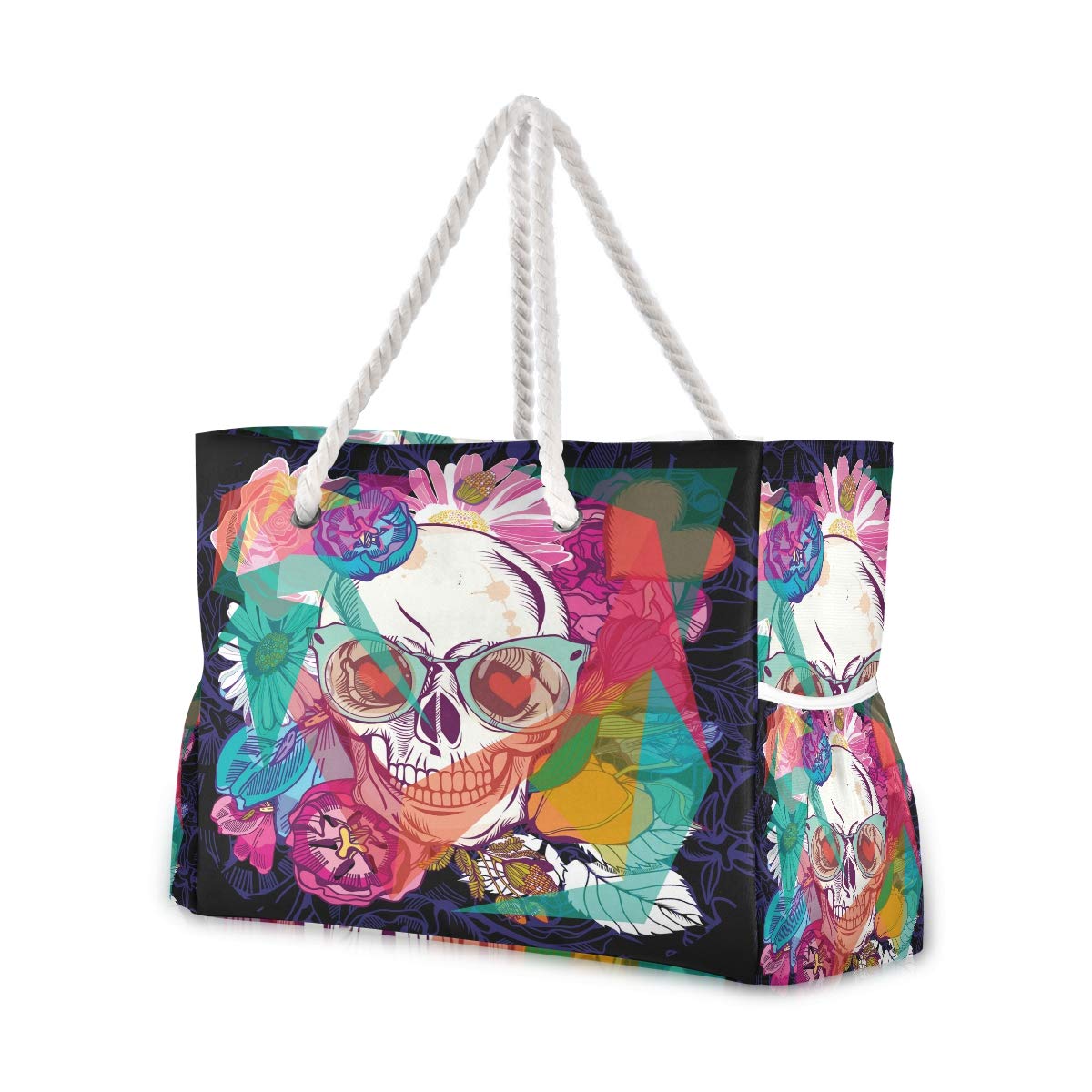 ALAZA Beach Bag - Stylish Skull & Flowers Day of the Dead Tote for Travel, Camping & Gym | Perfect for Summer Outings, Pool Days & Workout Essentials