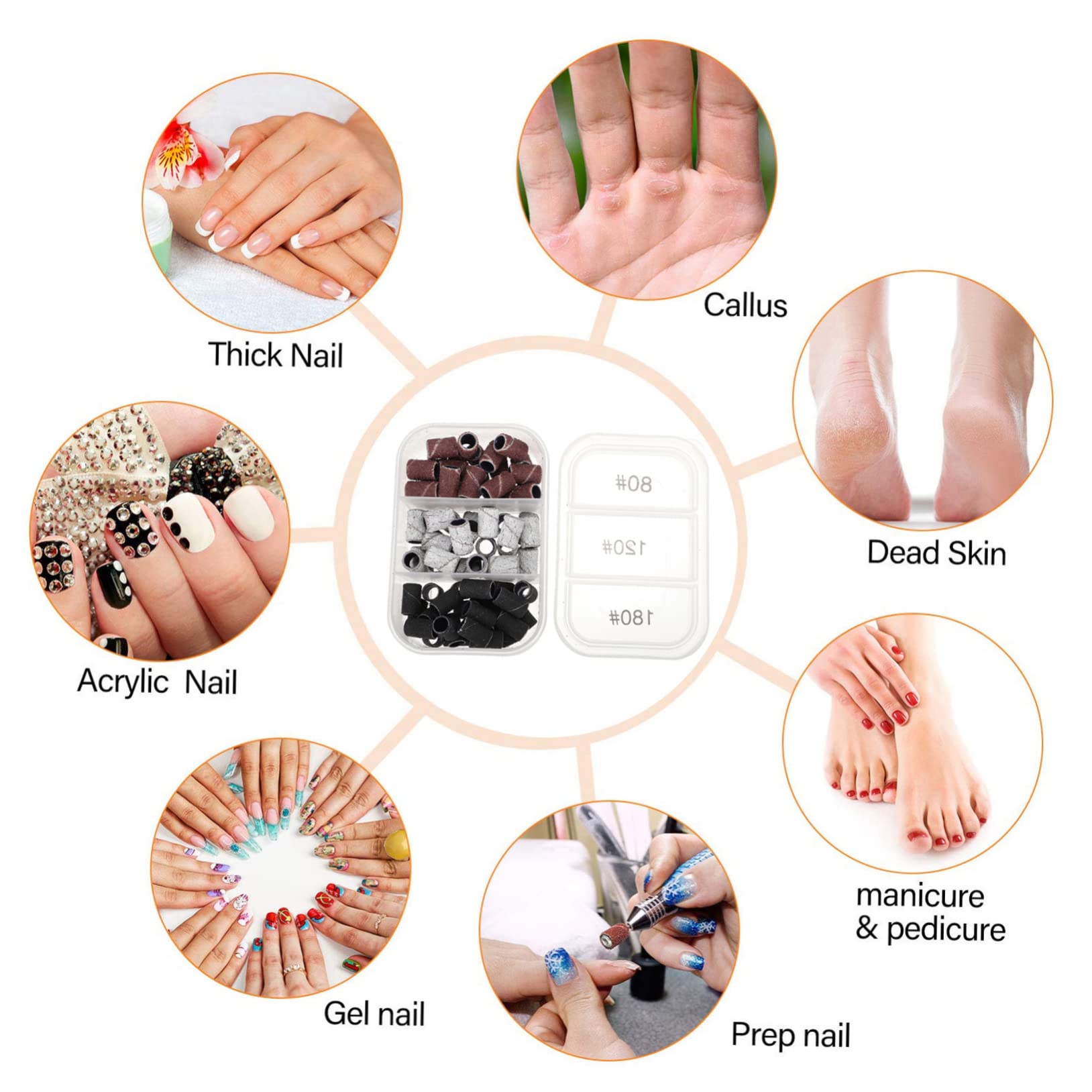 Beavorty Nail Sanding Bands for Drill - 120 Grit Nail Drill Sanding Bands for Manicure & Pedicure - Easy to Install Grinding Tool for Professional & Home Nail Care - Perfect for Acrylic, Gel & Natural Nails