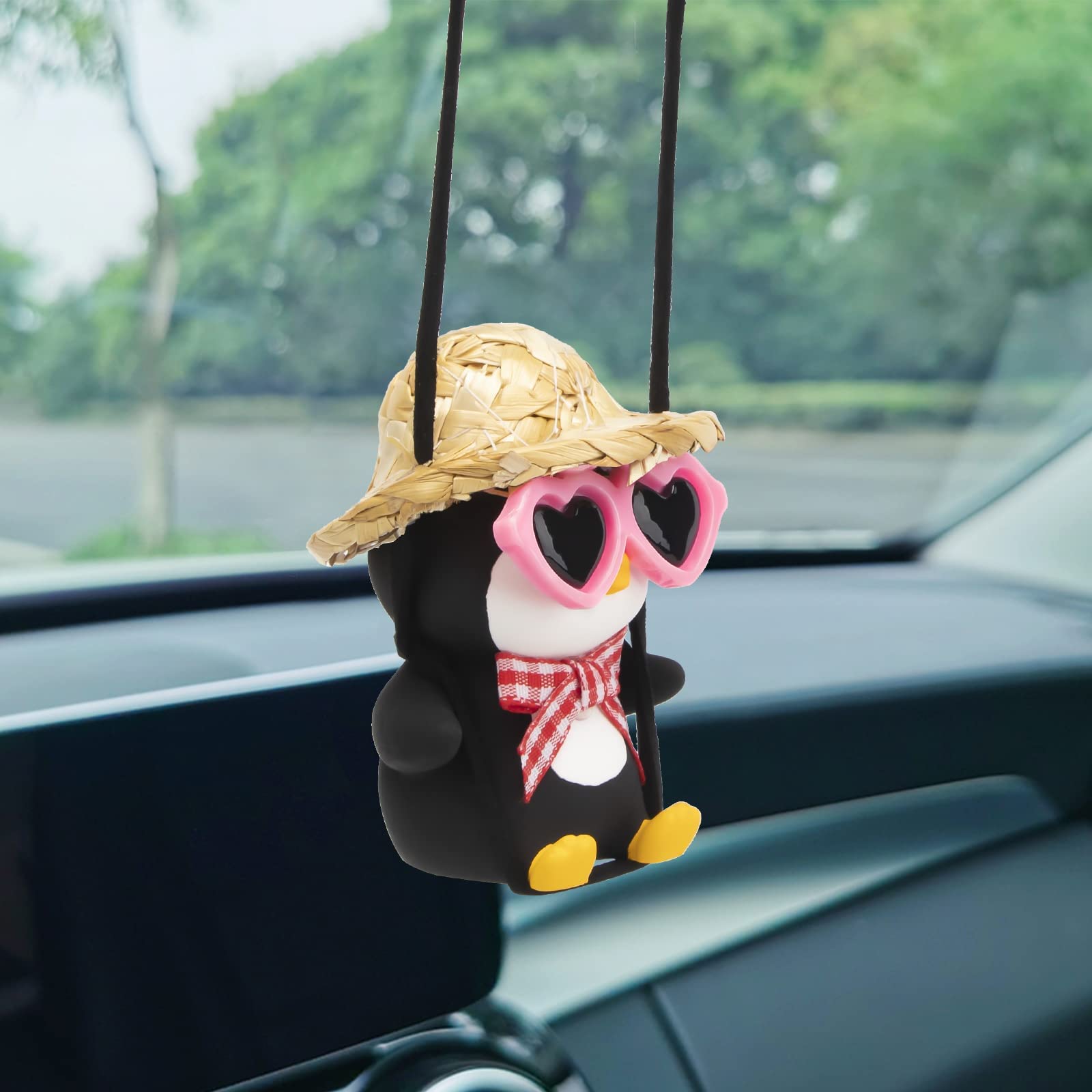Wonuu Cute Penguin Car Pendant - Flying Penguin Hanging Ornament for Rearview Mirror, Car Decor Accessories with Glasses - Perfect for Car, Office, and Home Decoration