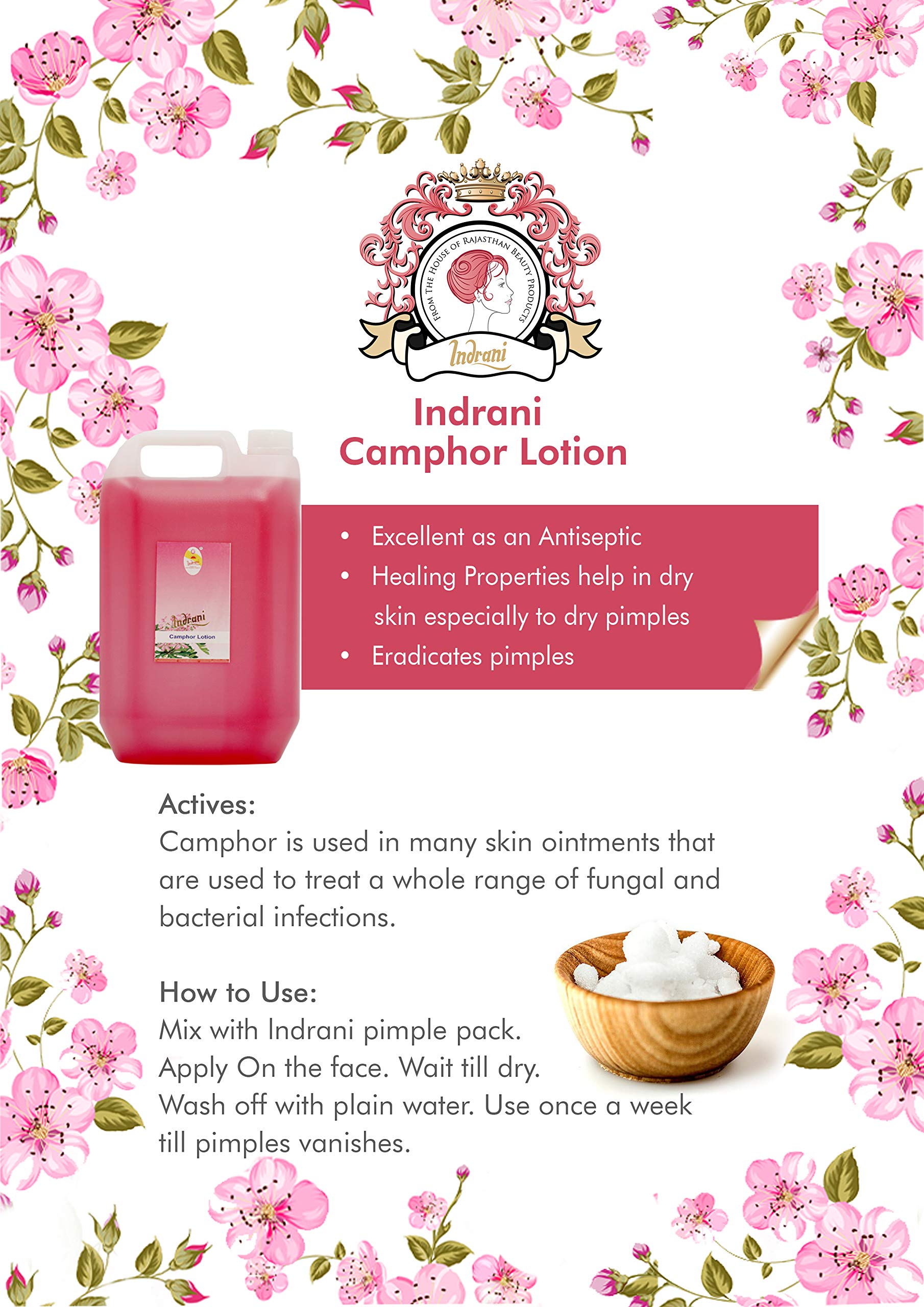Indrani Camphor Lotion 1 Litre (33.8 oz) - Natural Pain Relief & Muscle Relaxation - Perfect for Massage, Aches & Joint Pain Relief