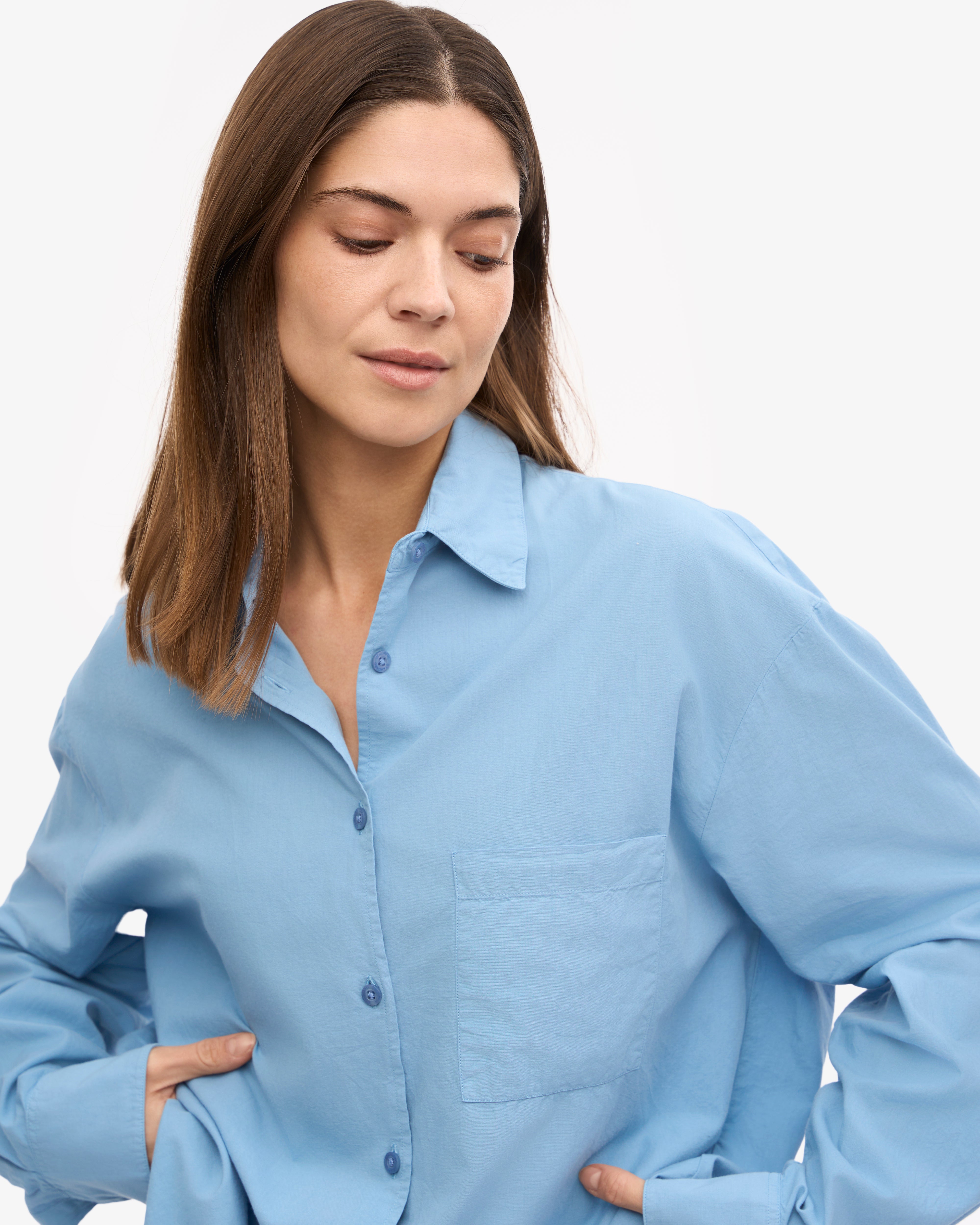 Organic Oversized Shirt for Women - Soft Linen Blend in Seaside Blue - Perfect for Beach Outings, Casual Wear & Summer Fashion