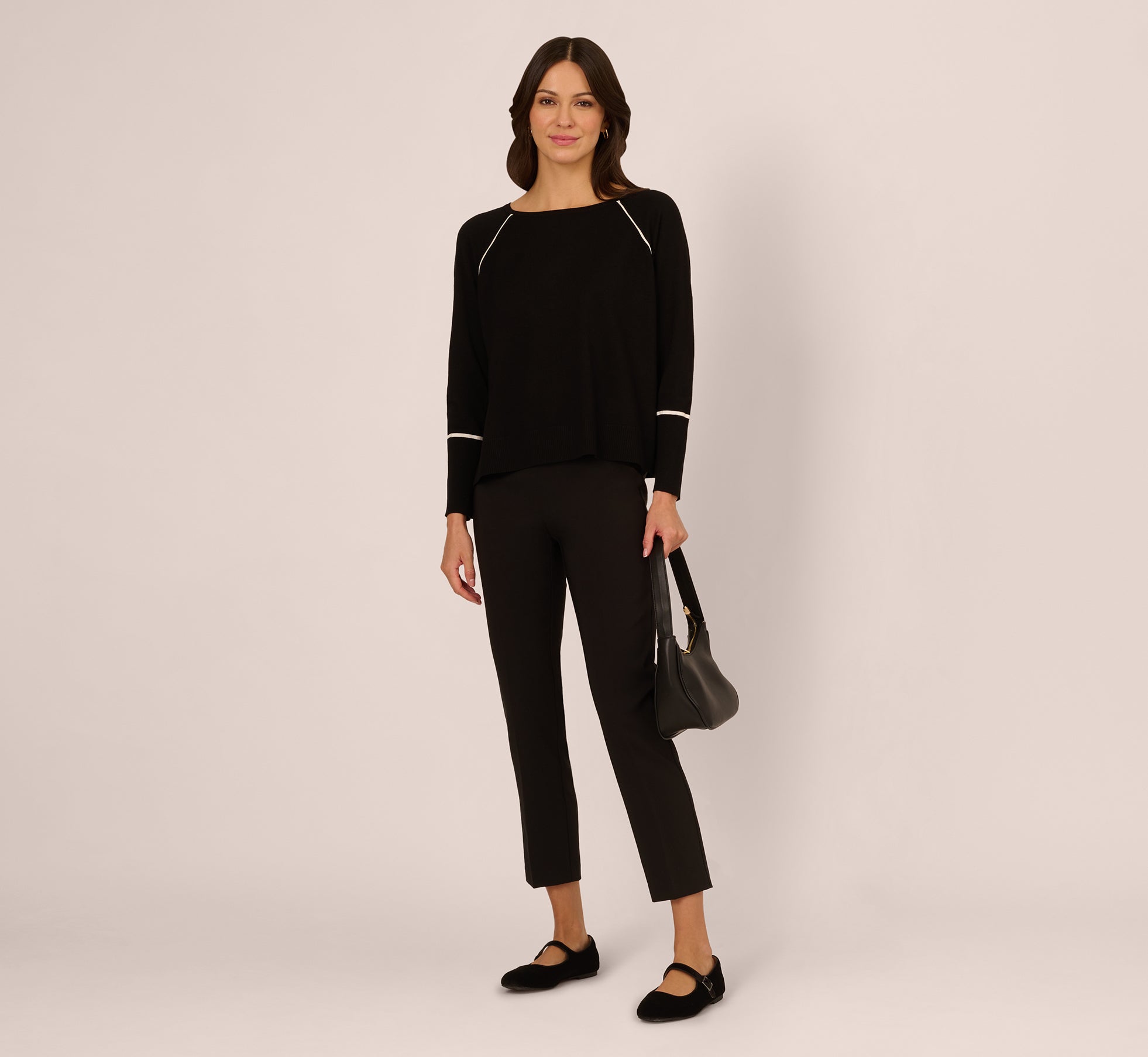 Boat Neck Slouchy Dolman Sleeve Raglan Sweater - Black & Ivory - Casual Loungewear & Winter Layering Essential