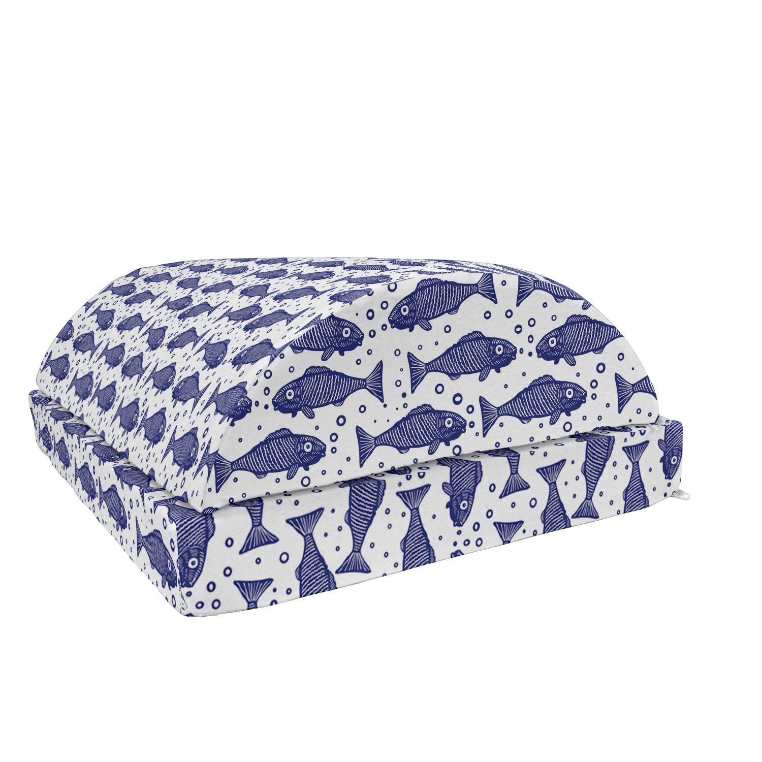 Ambesonne Nautical Memory Foam Foot Rest - Adjustable Ergonomic Leg Support with Non-Slip Backing, Monochrome Hand-Drawn Fish Pattern in Violet Blue & White - Perfect for Office, Home & Gaming Chairs