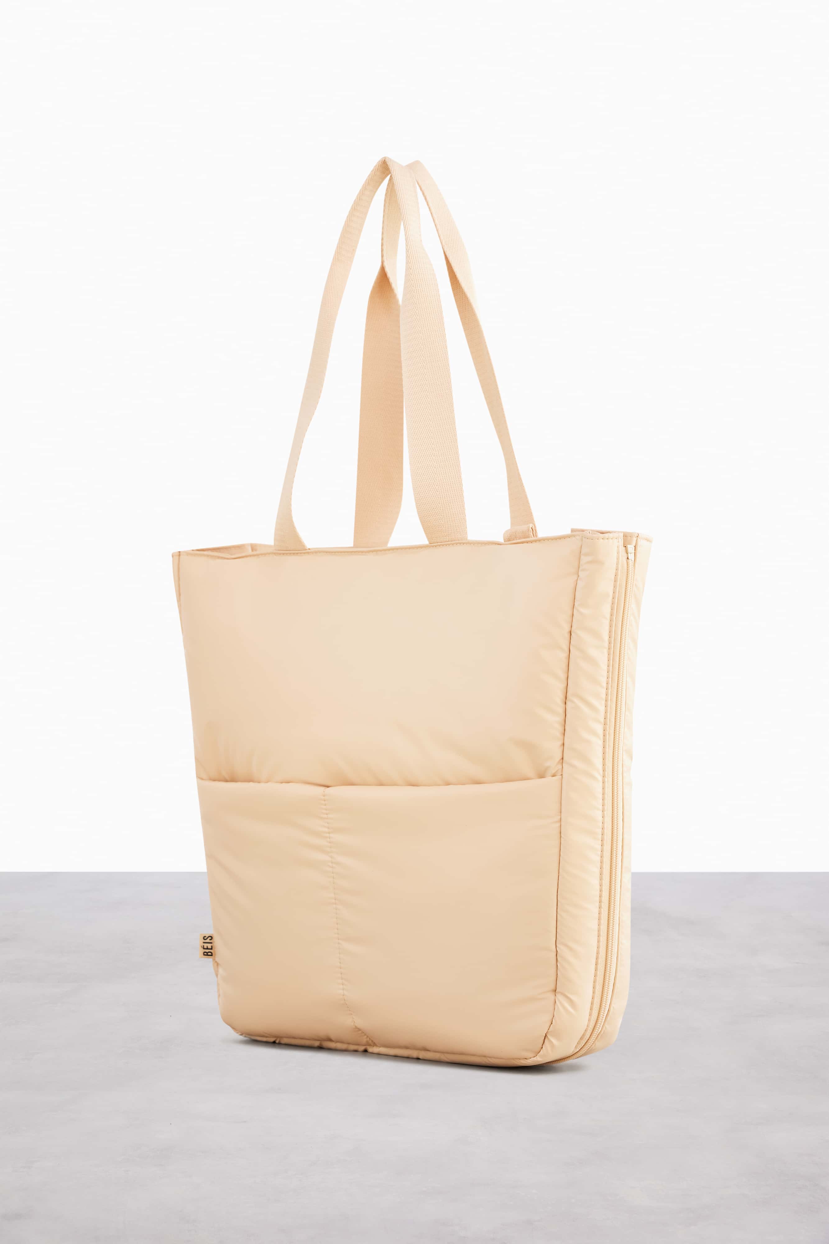 Expandable Beige Tote Bag - Stylish & Spacious for Travel, Shopping, and Everyday Use