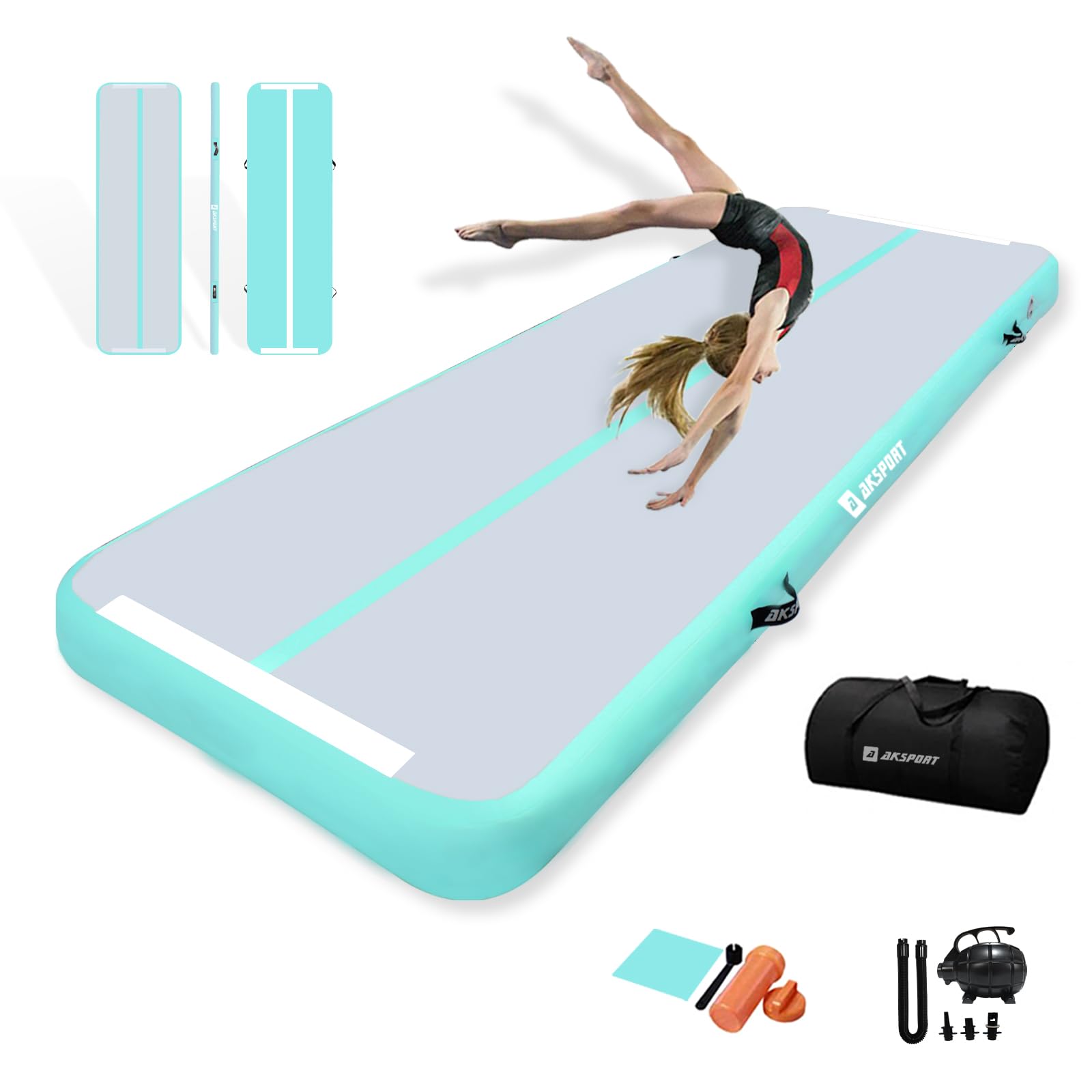 AKSPORT Inflatable Gymnastics Air Mat - Portable Tumble Track for Home, Gym, Training, Cheerleading, Parkour | Perfect for Indoor & Outdoor Use - Beach, Park, Water Activities