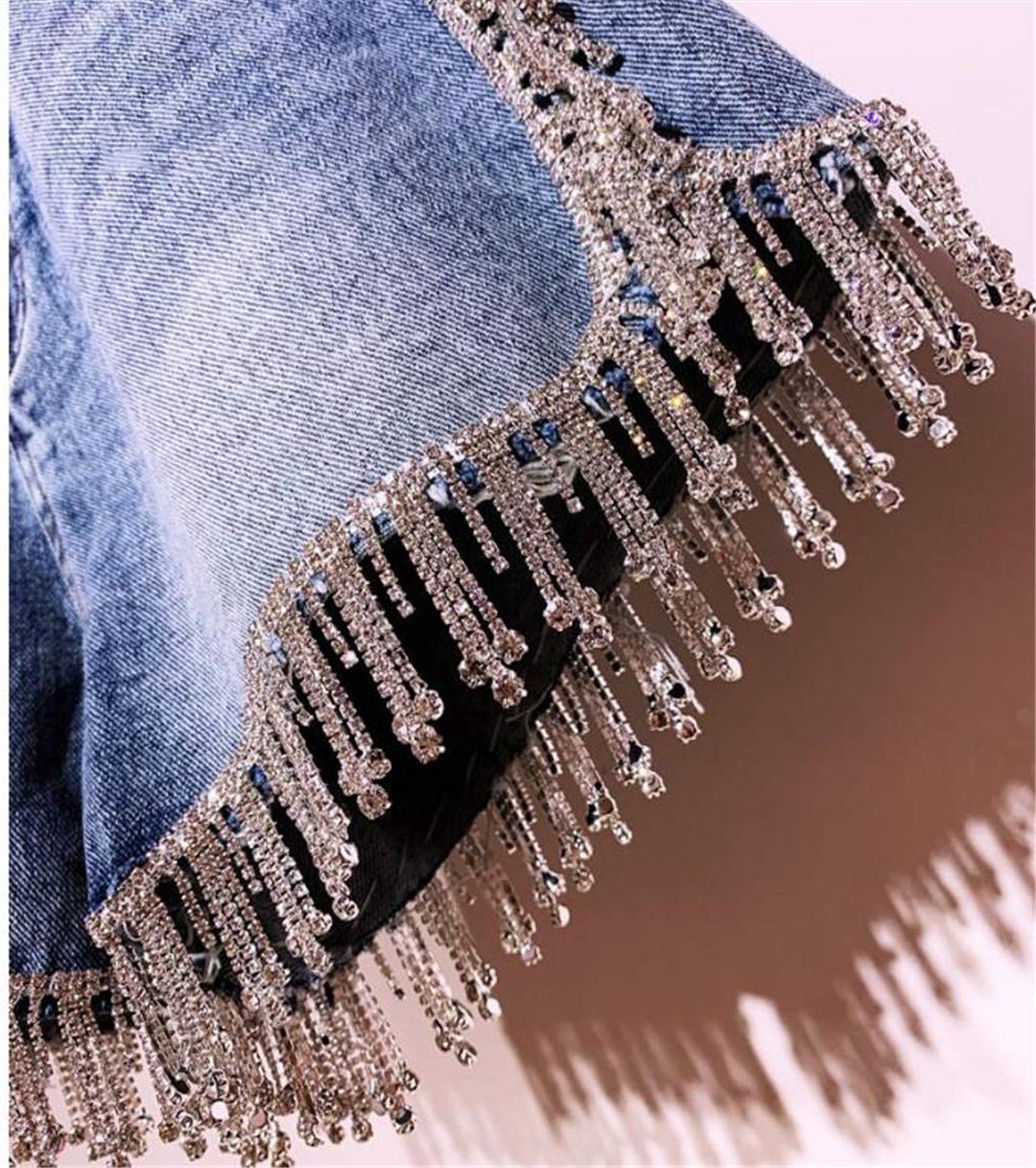 Sparkling Rhinestone Fringe High Waist Denim Shorts for Women - Stylish Diamond Tassel Embellished Short Jeans | Perfect for Summer Outfits, Parties & Festivals