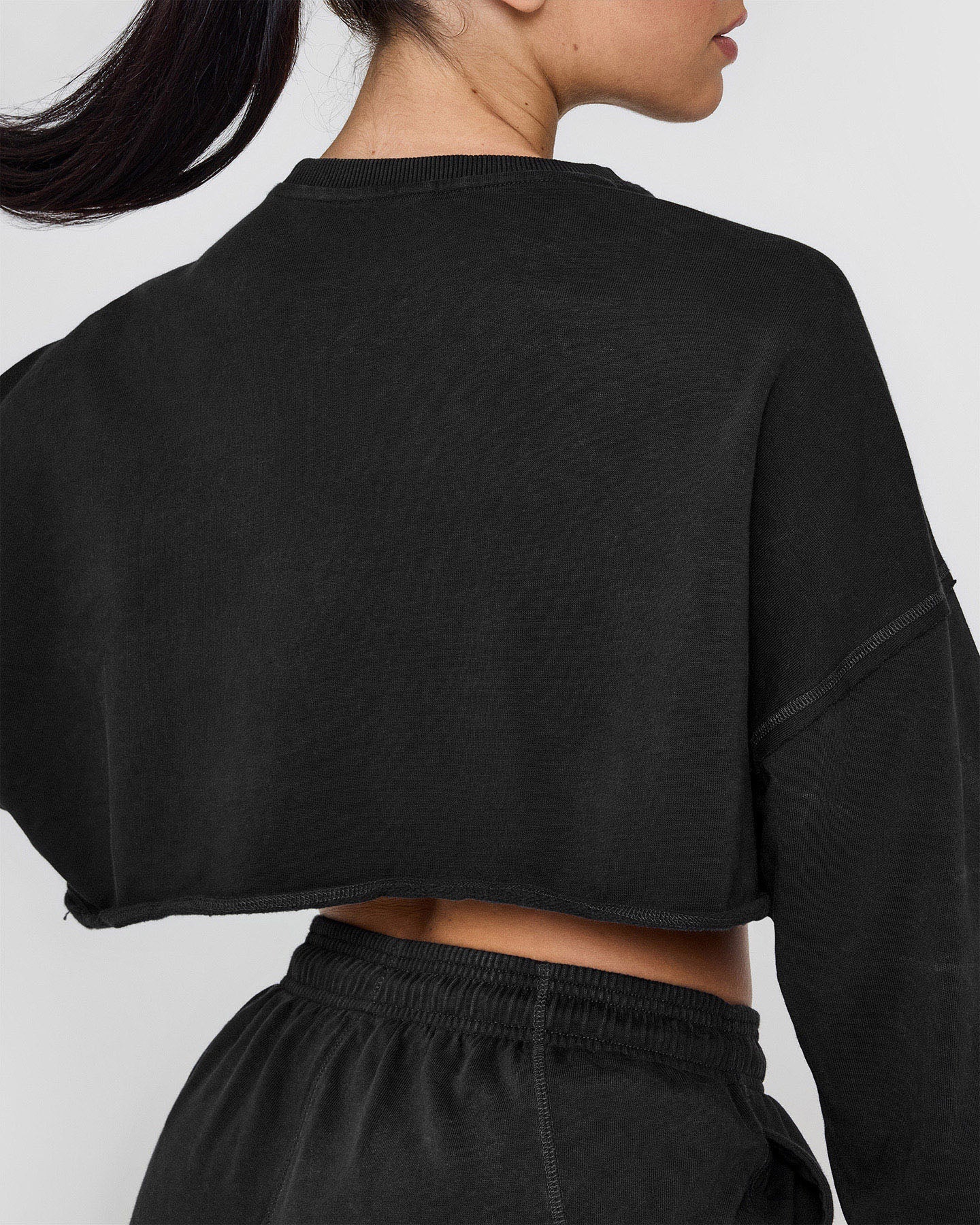 Raw Lounge Crop Sweatshirt with Graphic Print | Washed Black | Casual Streetwear for Women | Perfect for Everyday Wear & Weekend Outings