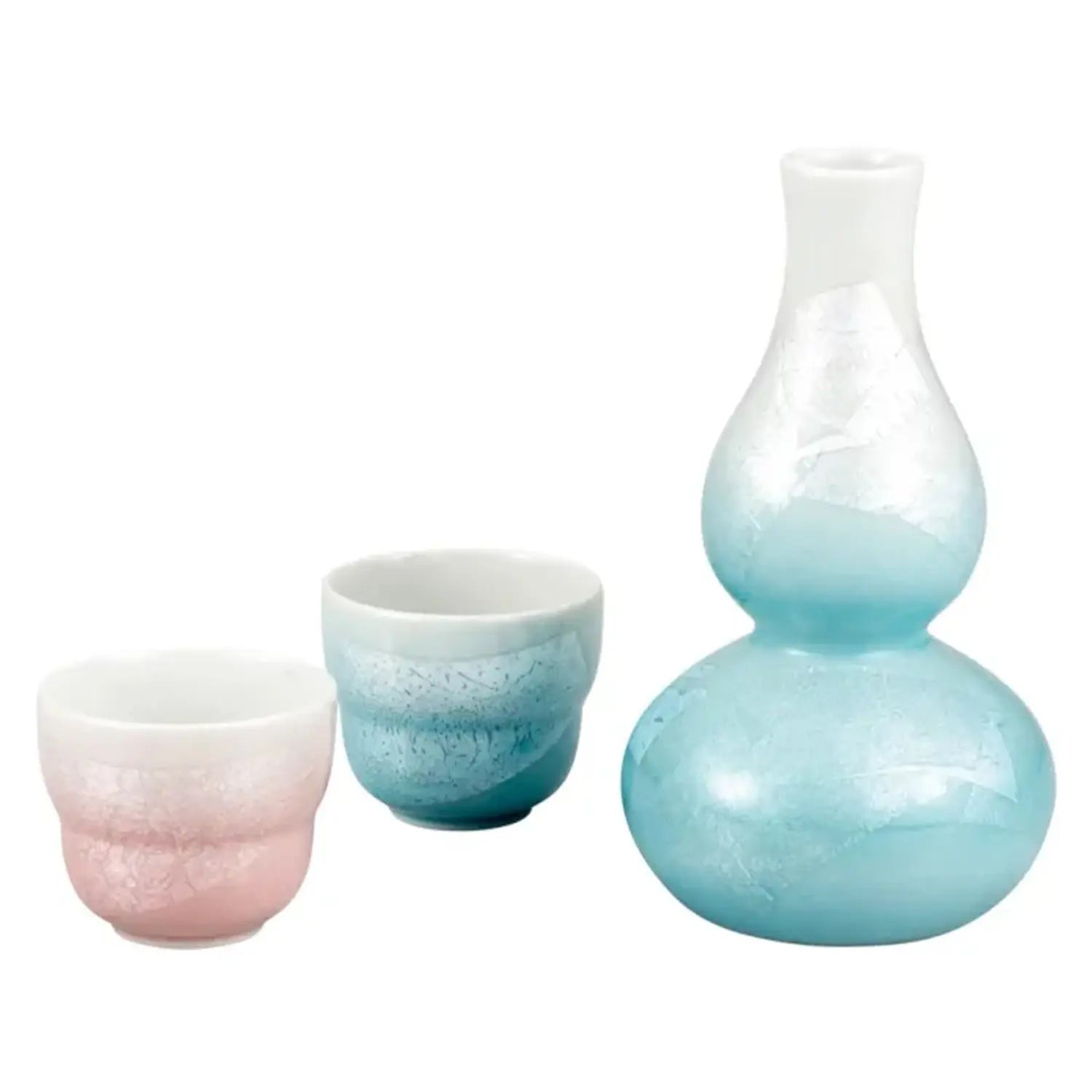 Premium Kutani Ware Porcelain Sake Set - Handcrafted Japanese Ginsai Sky Blue & Pink Ceramic Sake Cups & Decanter - Perfect for Traditional Japanese Dining, Gift Giving & Home Decor