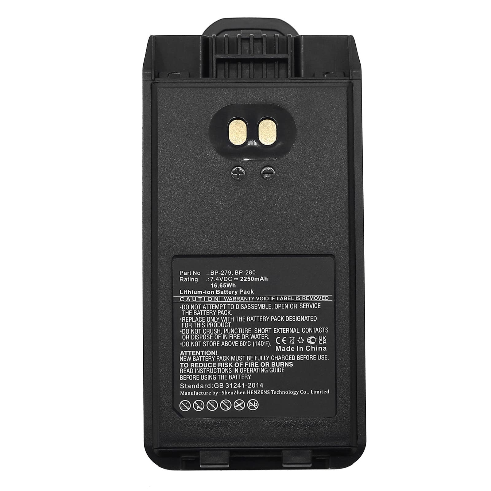 Synergy Digital 2-Way Radio Battery - 2250mAh Li-ion Replacement for Icom IC-F2000S & BP-279 | 7.4V High Capacity Walkie Talkie Battery for Security, Construction & Outdoor Adventures