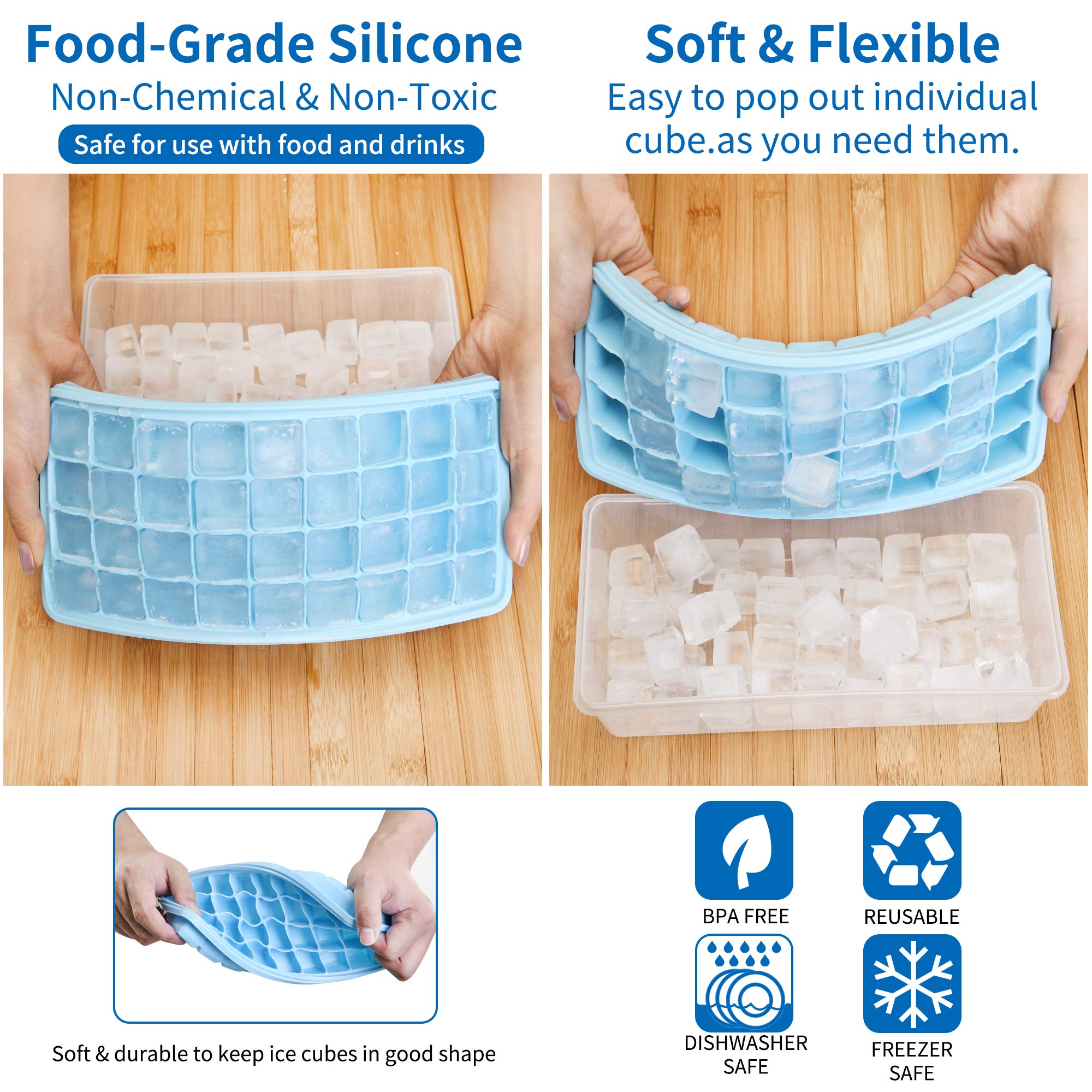 Premium Food-Grade Silicone Ice Cube Tray with Lid & Storage Bin - 36 Small Nugget Ice Molds for Freezer | Leak-Proof Cover & Container | Flexible Easy-Release Design | Perfect for Cocktails, Smoothies & Beverage Chilling
