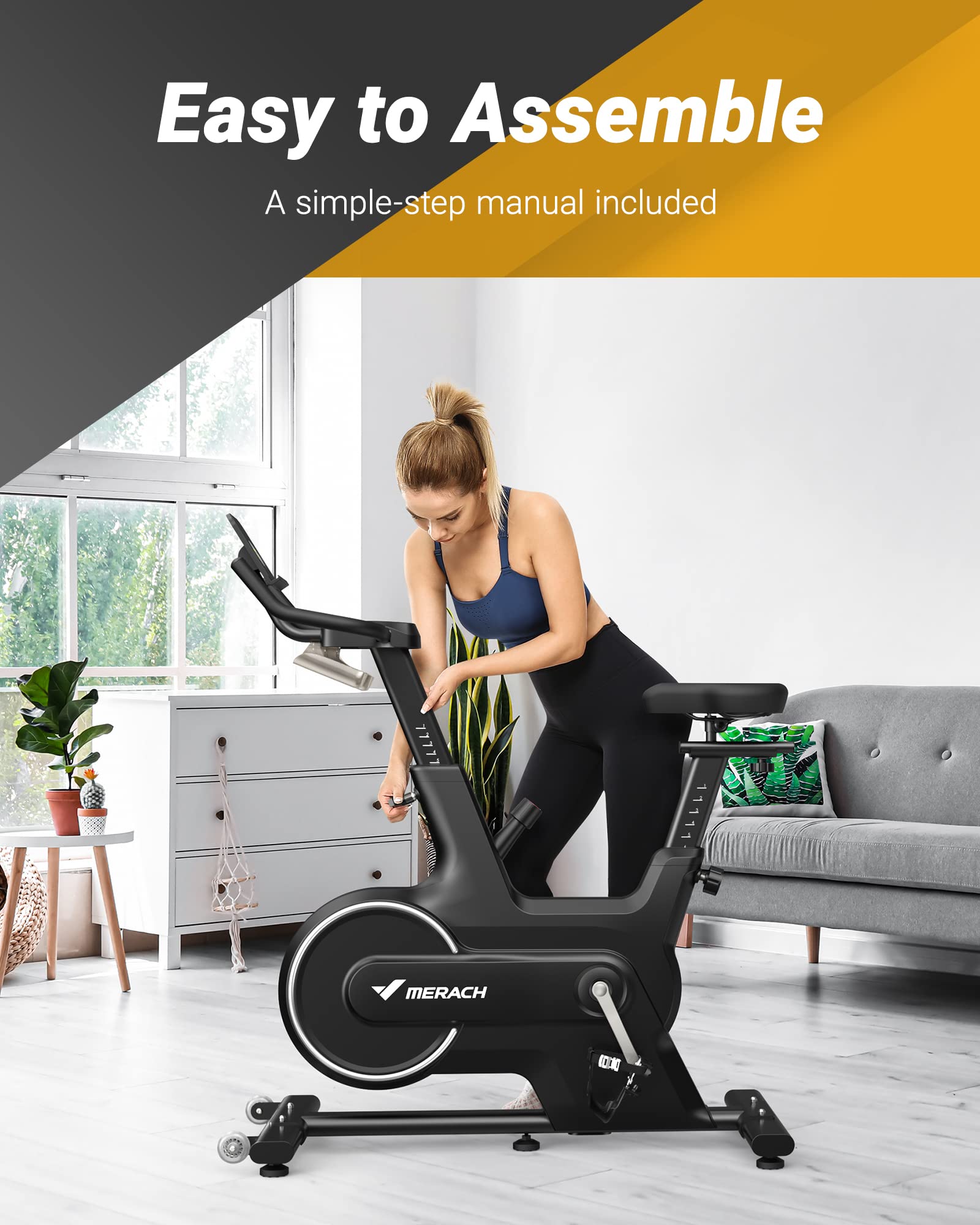 MERACH Magnetic Resistance Indoor Cycling Bike - Bluetooth Enabled Exercise Bike for Home with Auto Resistance & APP Data Tracking, Tablet Holder - Perfect for Home Gym, Cardio Workouts & Fitness Training