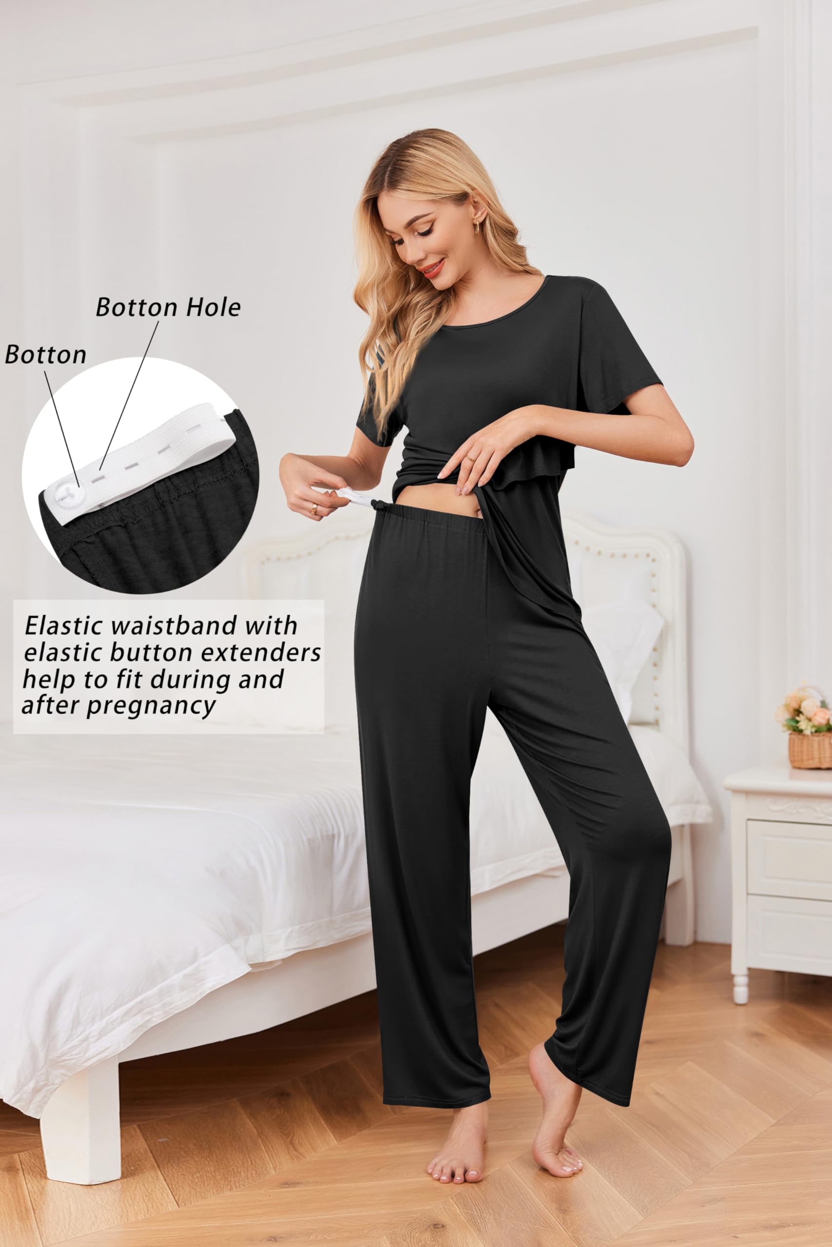 Ekouaer Nursing Pajamas Set - Maternity Sleepwear with Pockets for Breastfeeding Moms