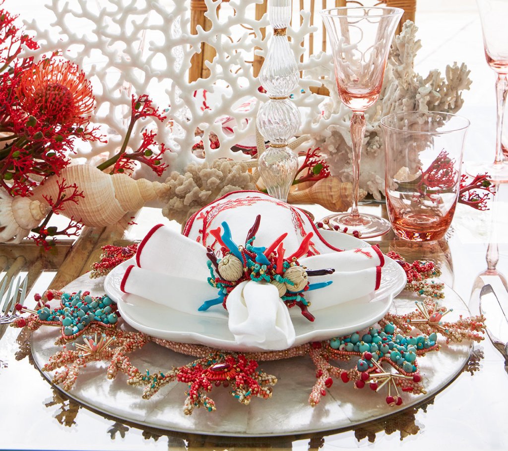 Turquoise Coral & Gold Coral Charm Charger Set of 2 - Elegant Dinnerware for Wedding, Party & Home Decor