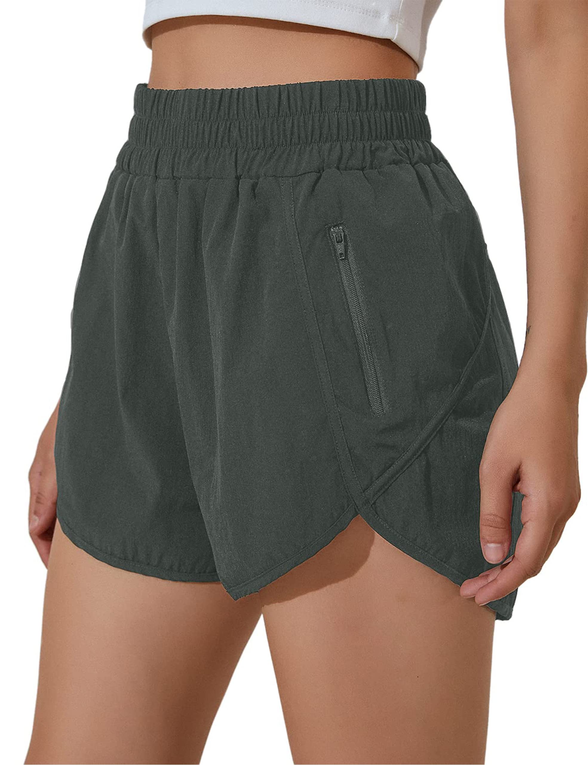 BMJL Women's High Waist Running Shorts with Pockets - Elastic Athletic Workout Shorts for Women, Quick Dry Sports Shorts for Jogging, Gym, Yoga & Outdoor Activities