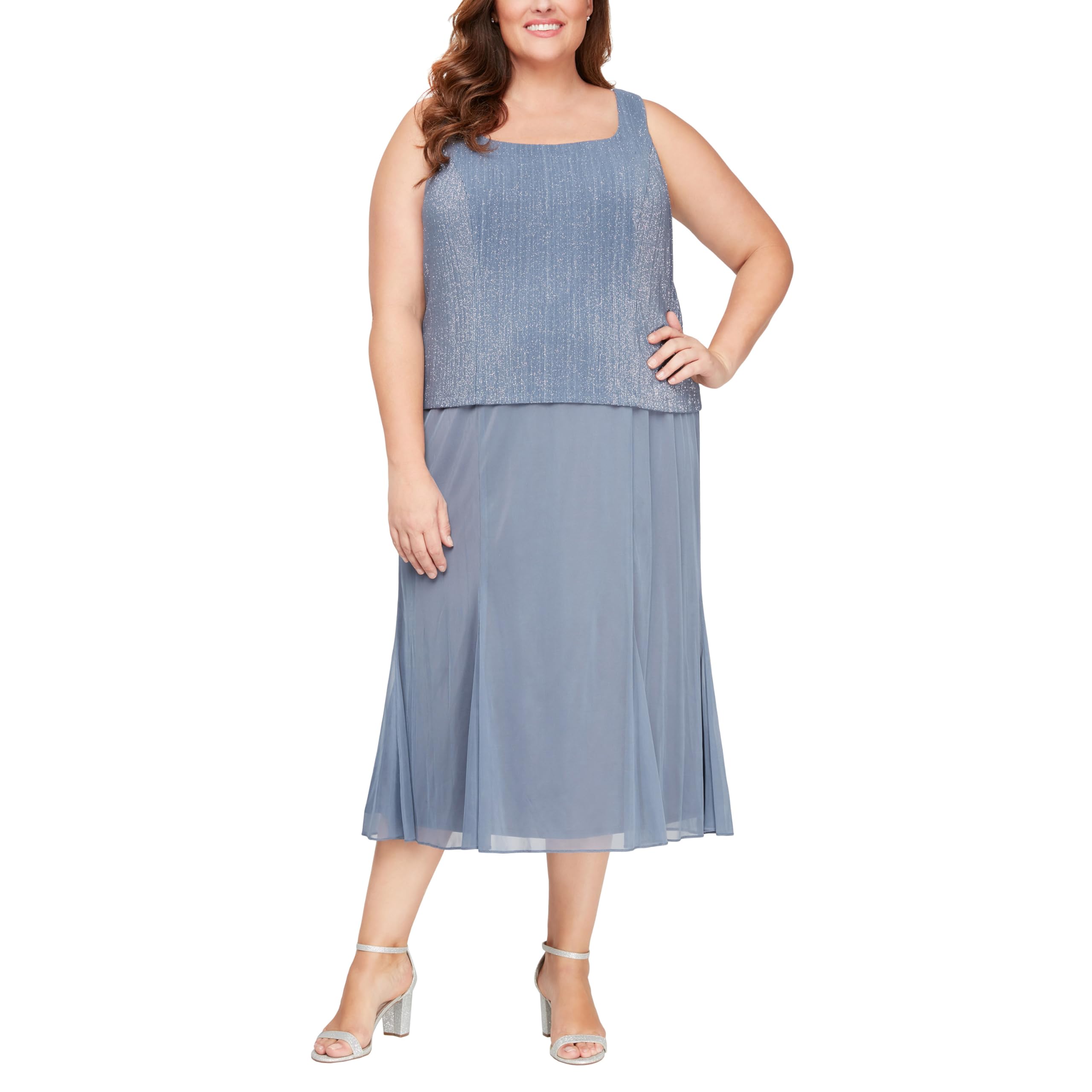 Alex Evenings Women's Plus Size Tea-Length Mother of The Bride Jacket Dress for Weddings, Formal Events & Special Occasions - Elegant Wedding Guest Outfit for Receptions, Ceremonies & Evening Parties