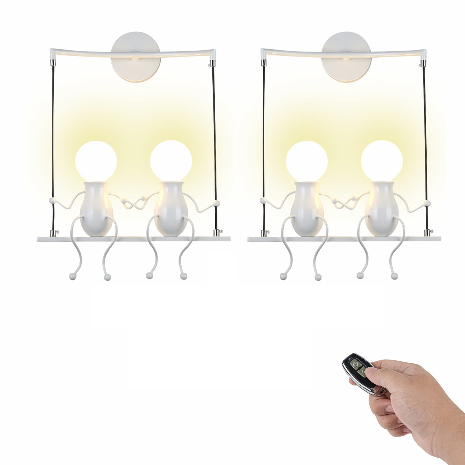 KAYYELAMP Modern LED Wall Sconce Set of 2 - Rechargeable Battery Operated, Remote Control, Low Voltage Safe Lighting for Kids Room, Corridor, Dorm | Cordless White Metal Reading Light with Included Bulbs | Perfect for Bedrooms, Hallways, and Cozy Reading Nooks