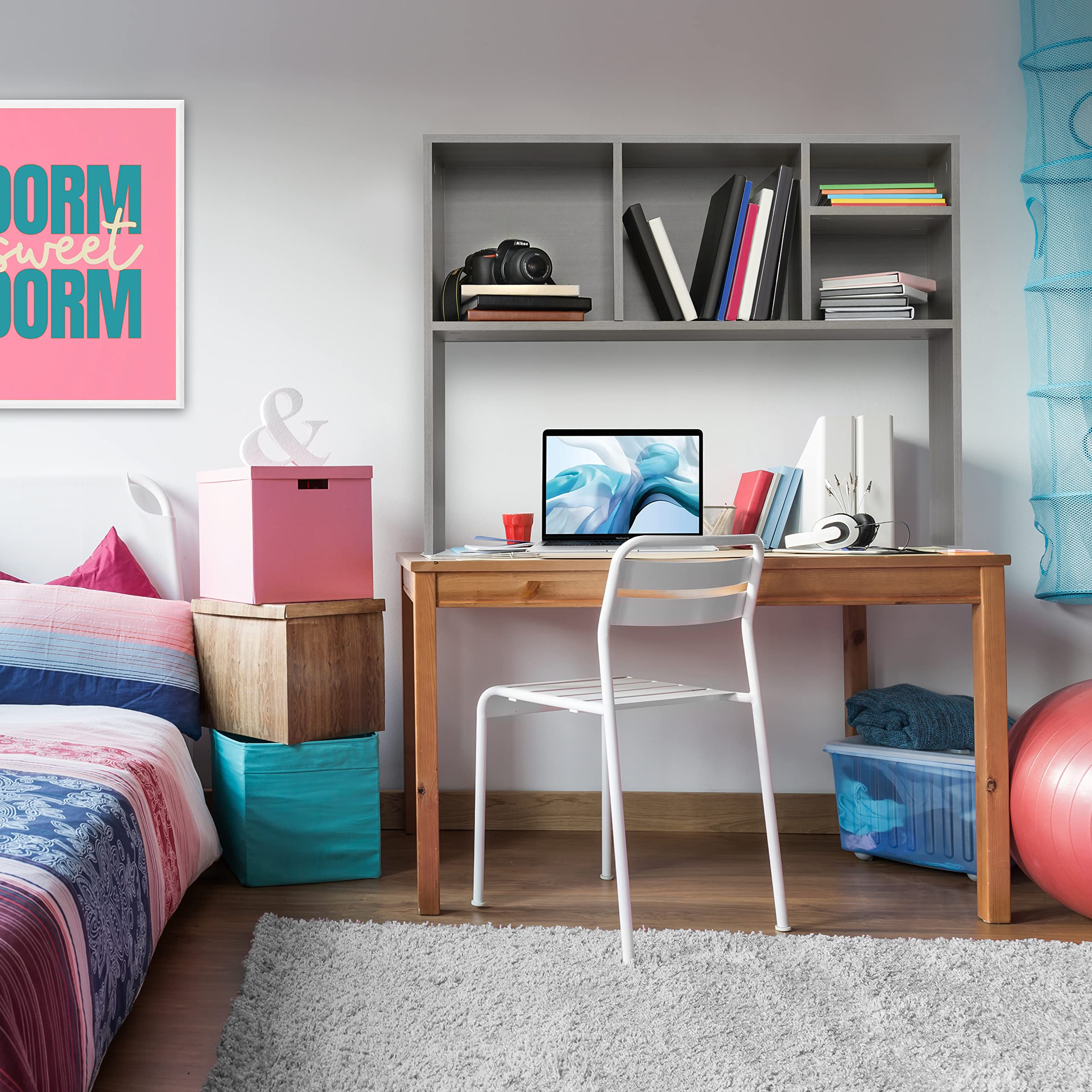GlossyEnd Sturdy & Elegant Wooden Dorm Desk Bookshelf Organizer - Office & Home Desktop Storage for Books, Files & Supplies - Perfect for College Dorm, Study Room & Workspace (Grey)