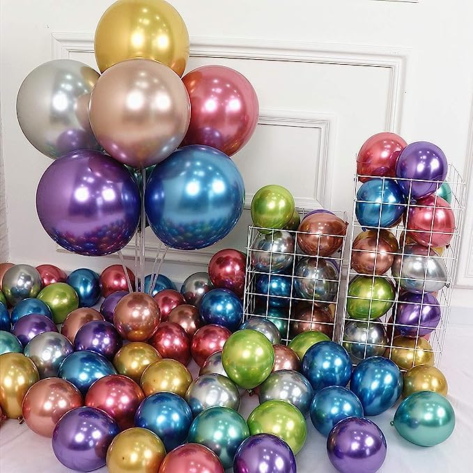 XEANCO 50 Pcs 10 Inch Metallic Latex Balloons for Party Decorations - Wedding, Birthday, Baby Shower & Anniversary Celebrations - Premium Quality Decorative Balloons for Indoor & Outdoor Events