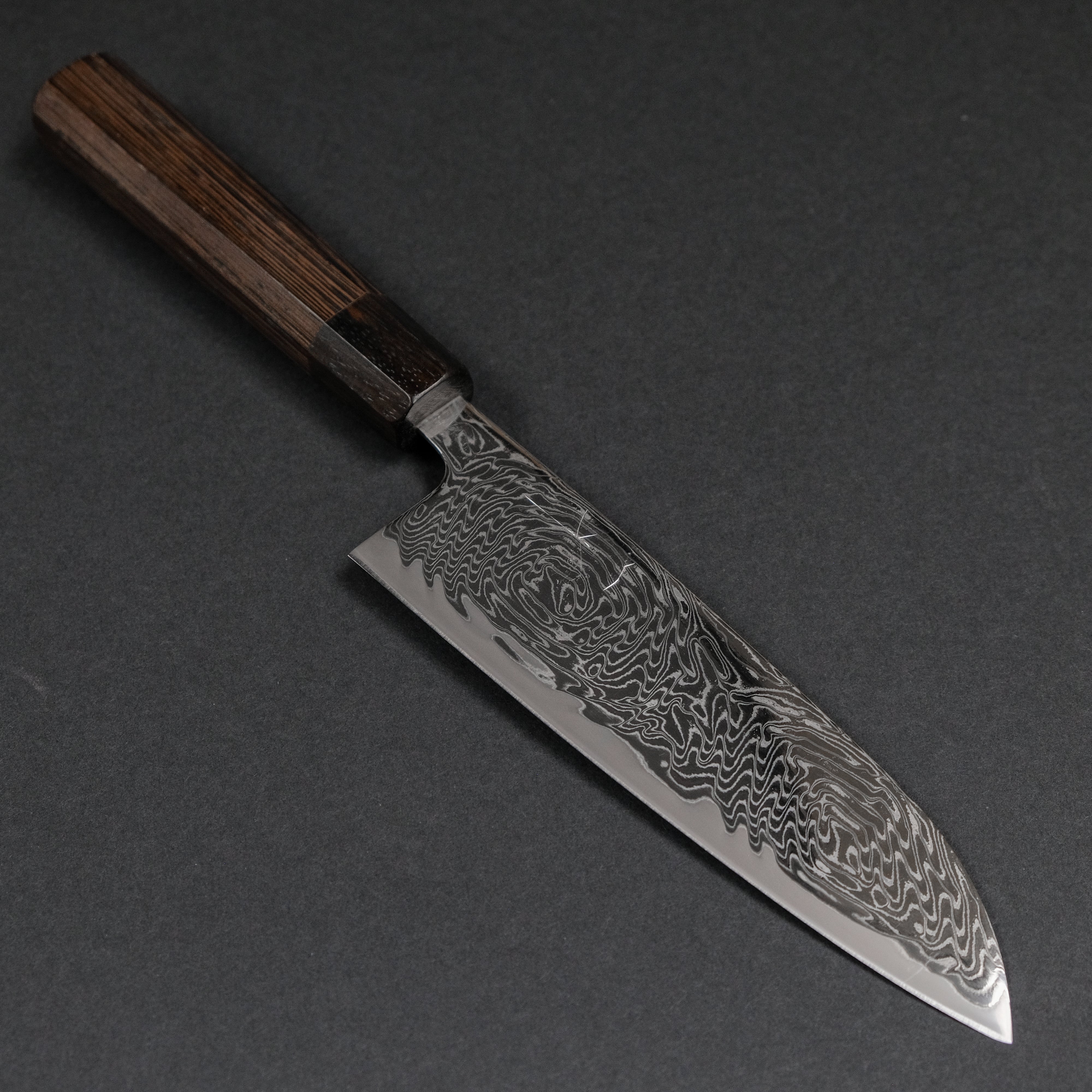 Hitohira Futana Nickel Damascus Santoku Knife 170mm - Japanese Chef Knife with Tagayasan Wood Handle - Perfect for Slicing, Dicing, and Chopping Vegetables, Meat, and Fish