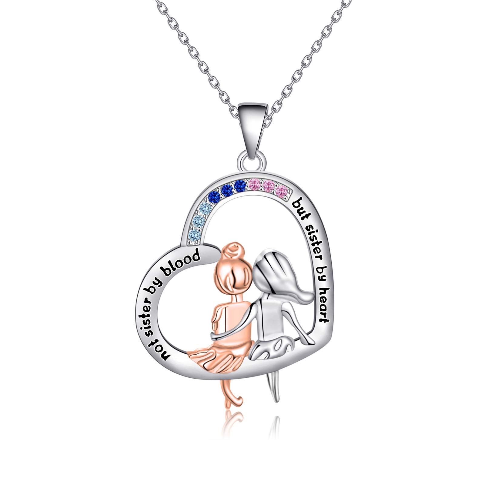 SEIRAA Sisters Necklace - Heart Pendant Friendship Gift for Sister by Heart, Birthday Present for Best Friends (Perfect for Sister's Day, Graduation, or Anniversary Gifts)