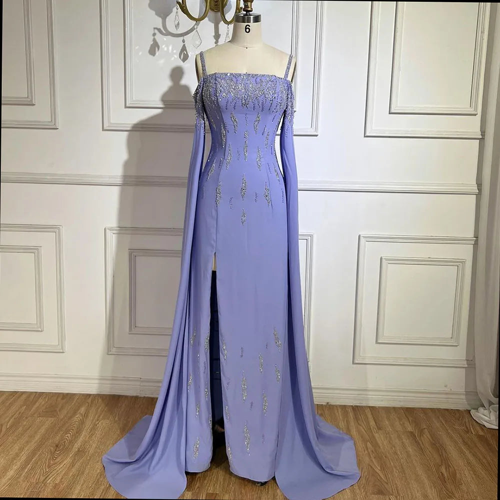Elegant Lilac Mermaid Evening Dress with Cape Sleeves - Luxury Wedding Party Gown LA72407 for Prom, Bridal Shower & Formal Events