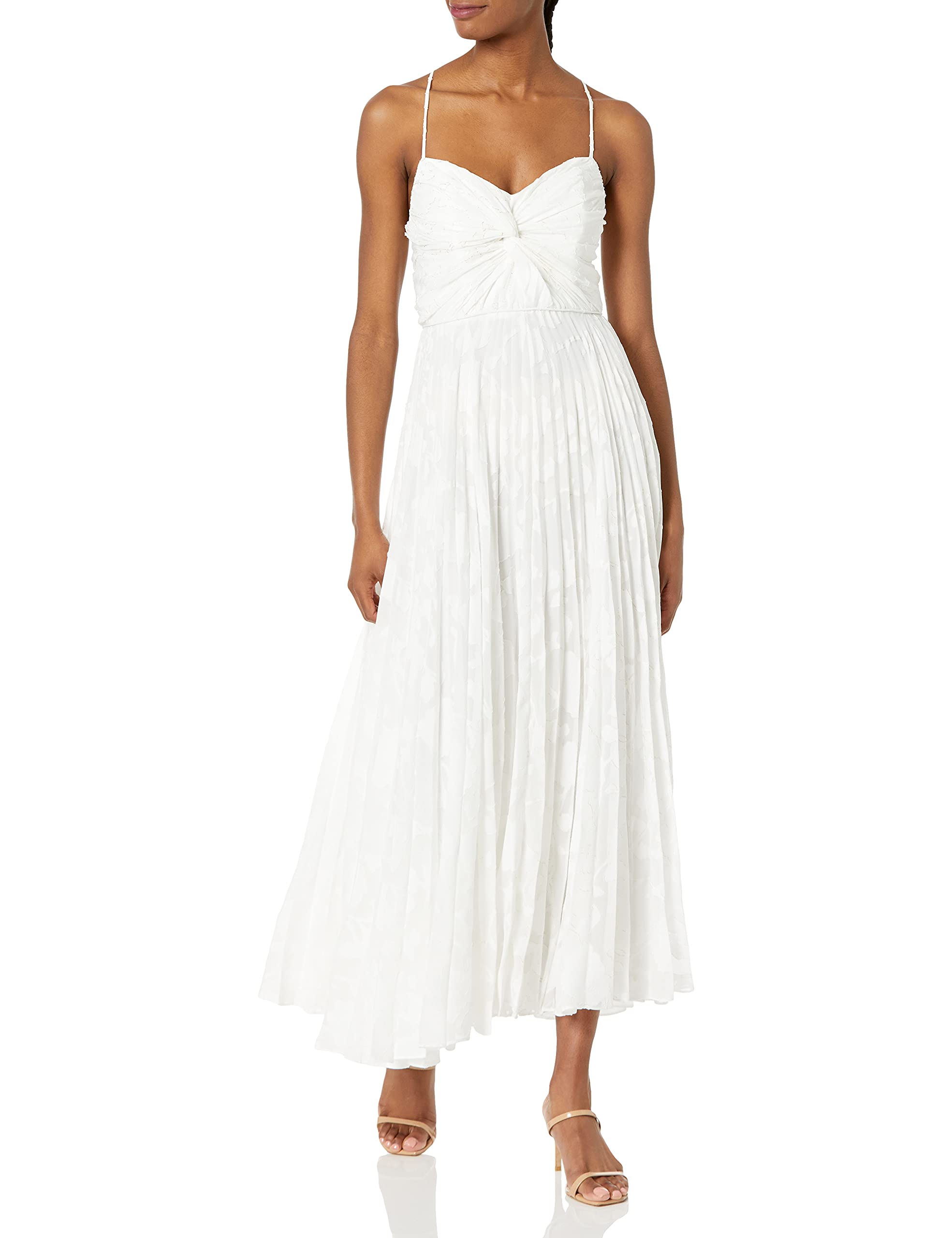 Shoshanna Women's Strappy Sweetheart Neckline Pleated Evening Midi Dress - Elegant Cocktail Party & Wedding Guest Dress for Special Occasions