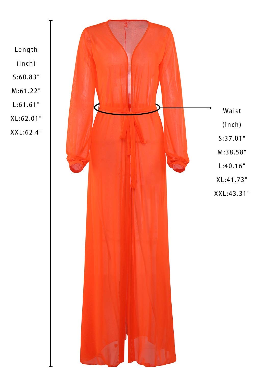 Pink Queen Women's Long Sleeve Flowy Maxi Swimsuit Cover Up Tie Front Beach Robe - Perfect for Poolside Lounging, Resort Wear & Summer Vacations