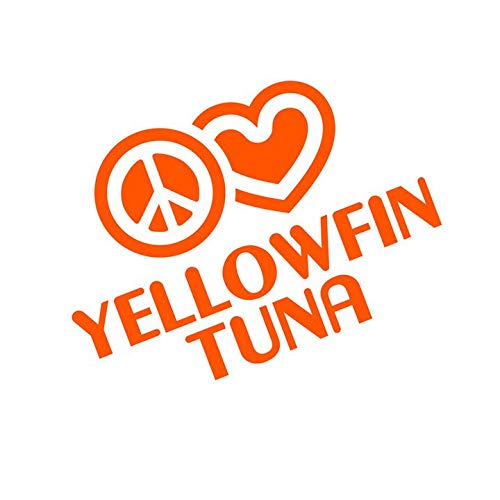 Peace Love Yellowfin Tuna Vinyl Decal - Waterproof Car & Laptop Sticker for Windows, Walls, MacBooks - Perfect for Surfers, Fishermen & Ocean Lovers